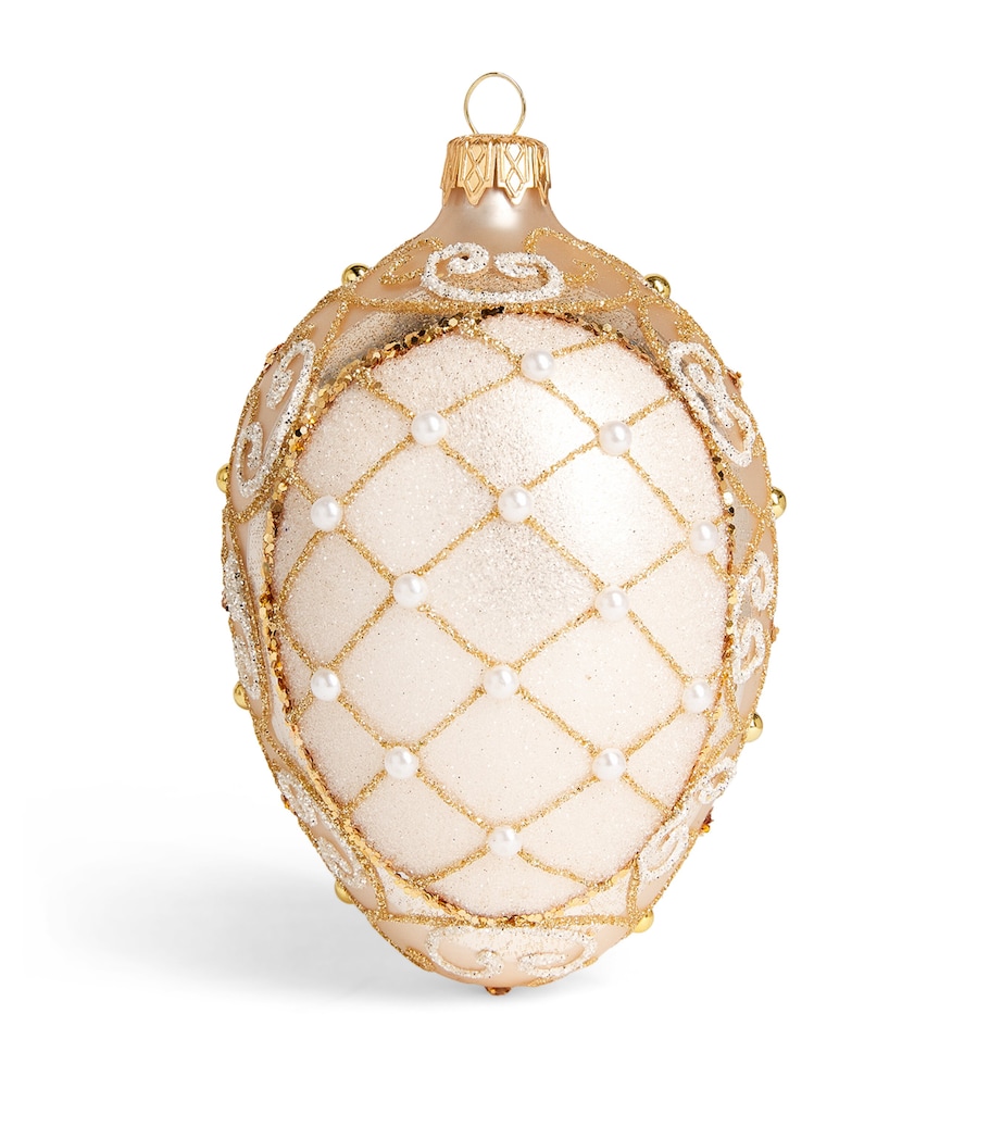 Harrods Glitter and Faux Pearl-Embellished Egg Bauble Champagne Image 1