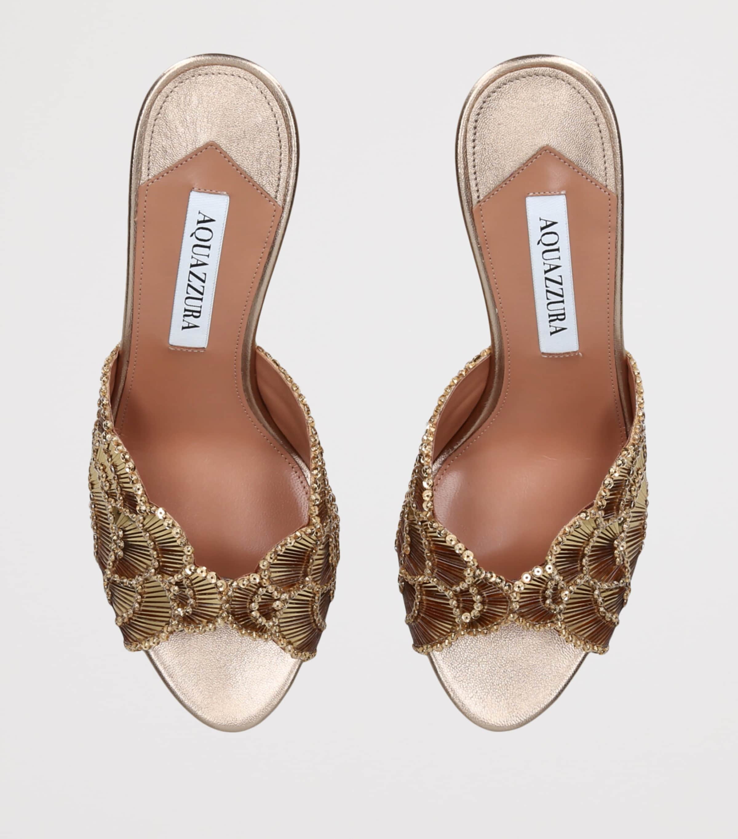 Aquazzura Leather Ce Soir Mules 75 Gold Image 4