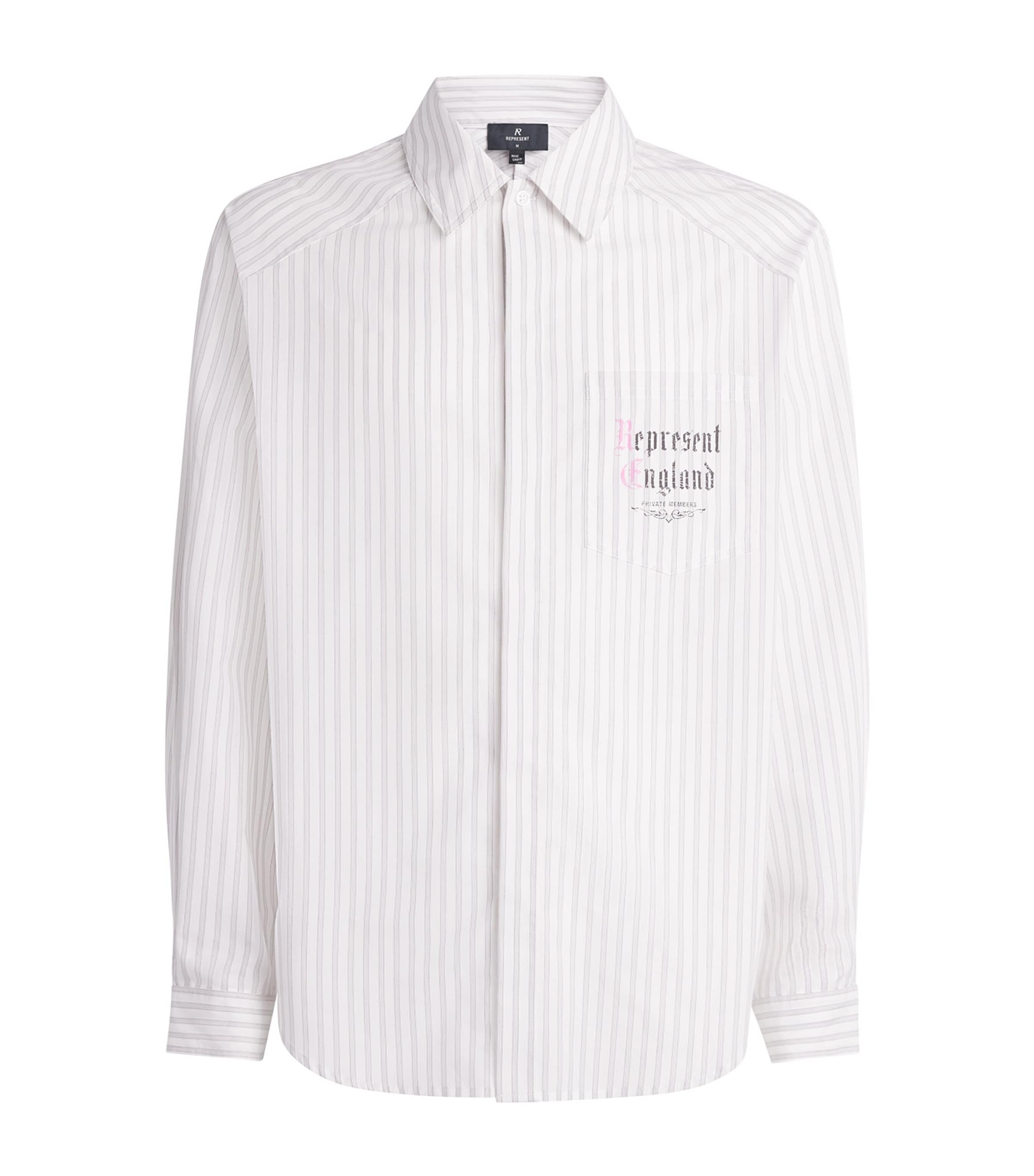 Represent Mens Cotton Pinstripe Shirt Flat White Image 1