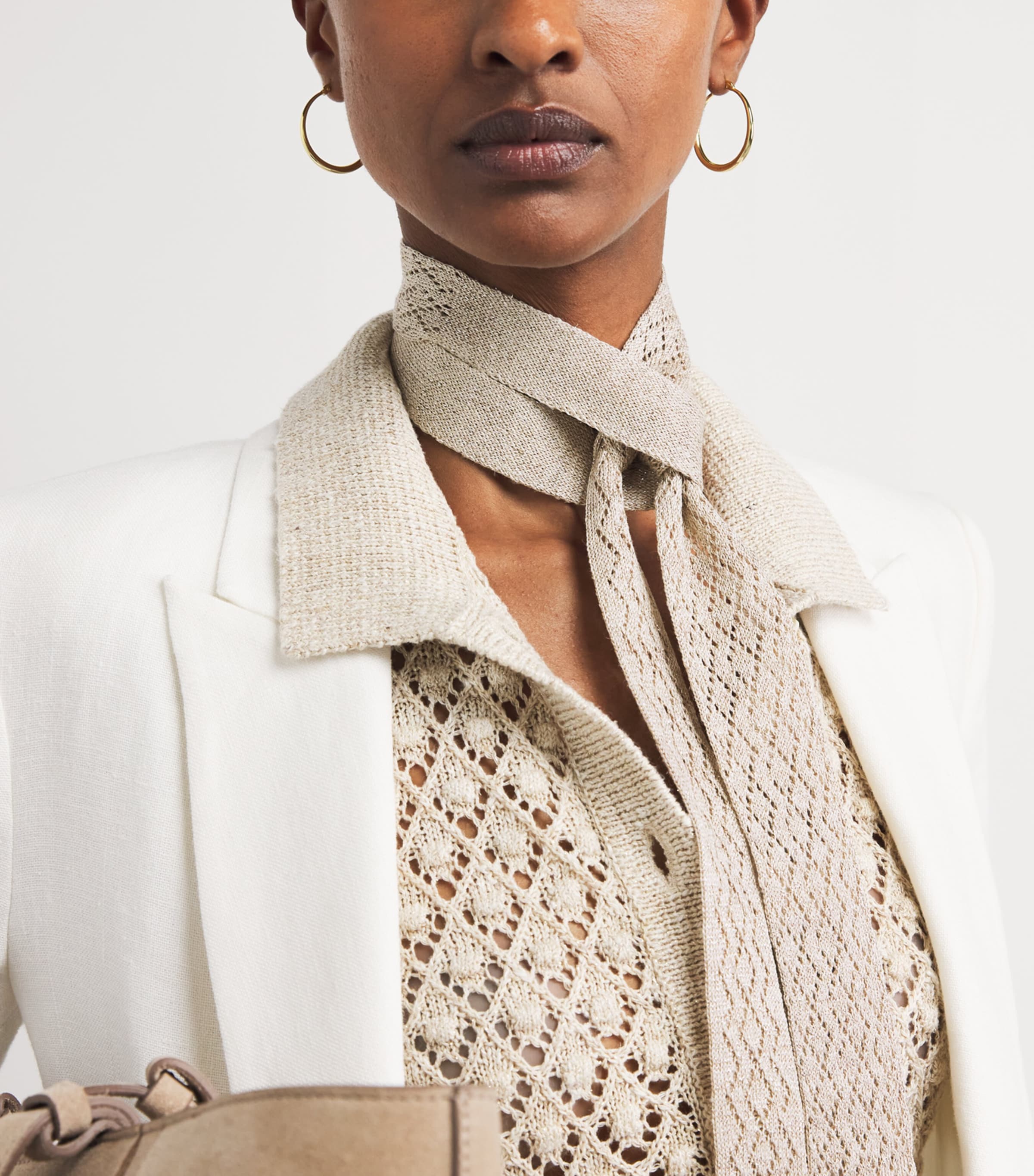 Eleventy Silk-Linen-Blend Skinny Scarf Sabbia Image 3