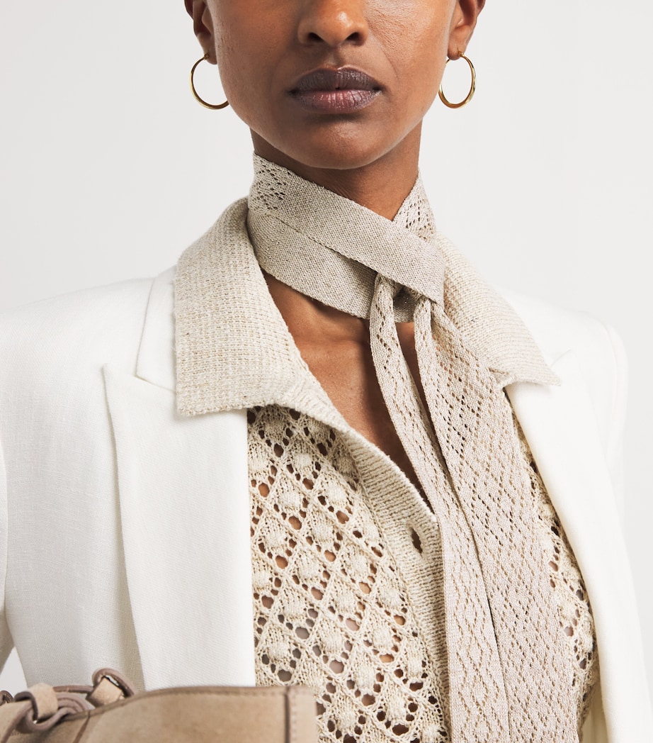 Eleventy Silk-Linen-Blend Skinny Scarf Sabbia Image 3