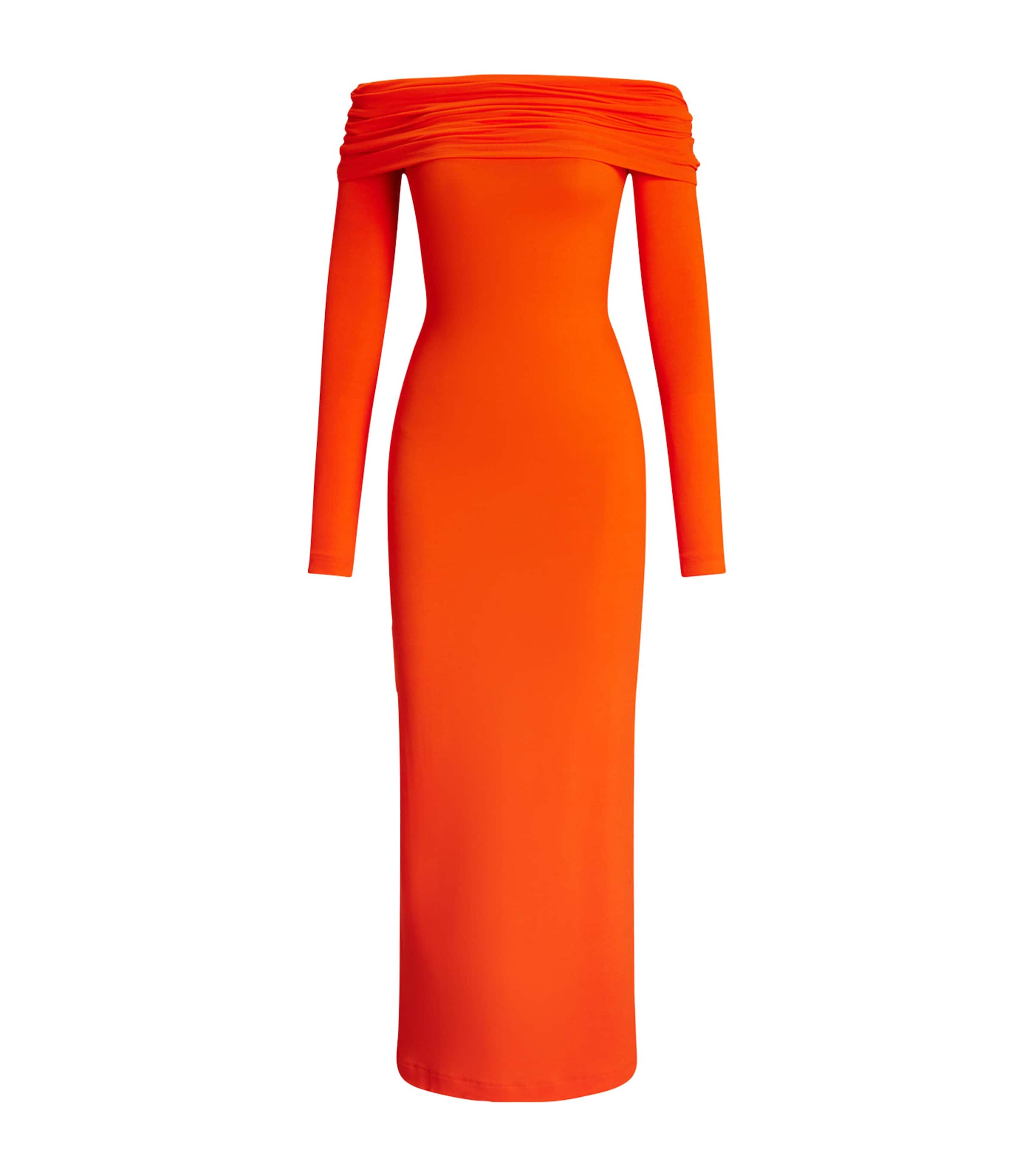 Polo Ralph Lauren Off-shoulder Midi Dress In Orange