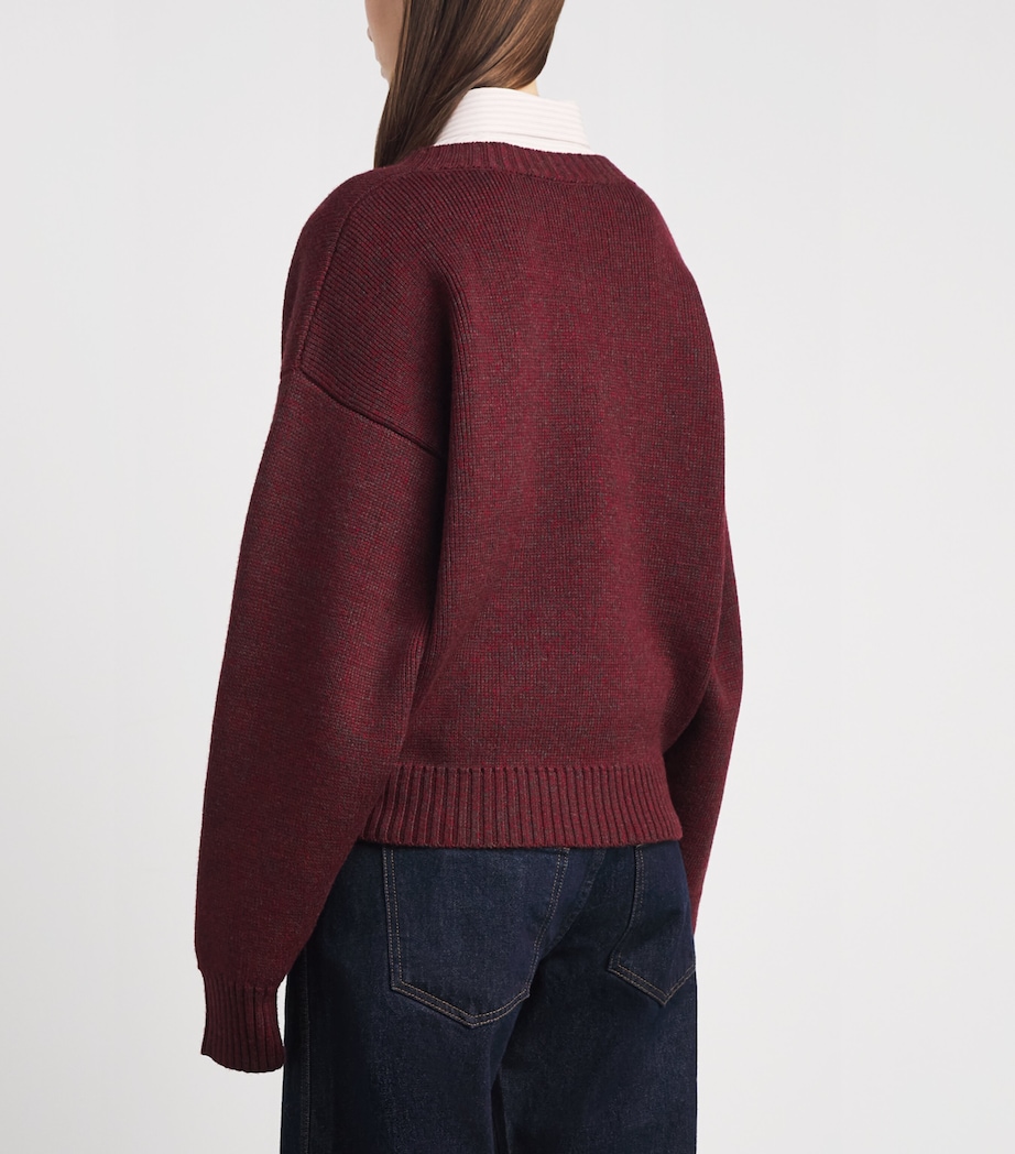 Róhe Womens Wool V-Neck Sweater Burgundy Image 5