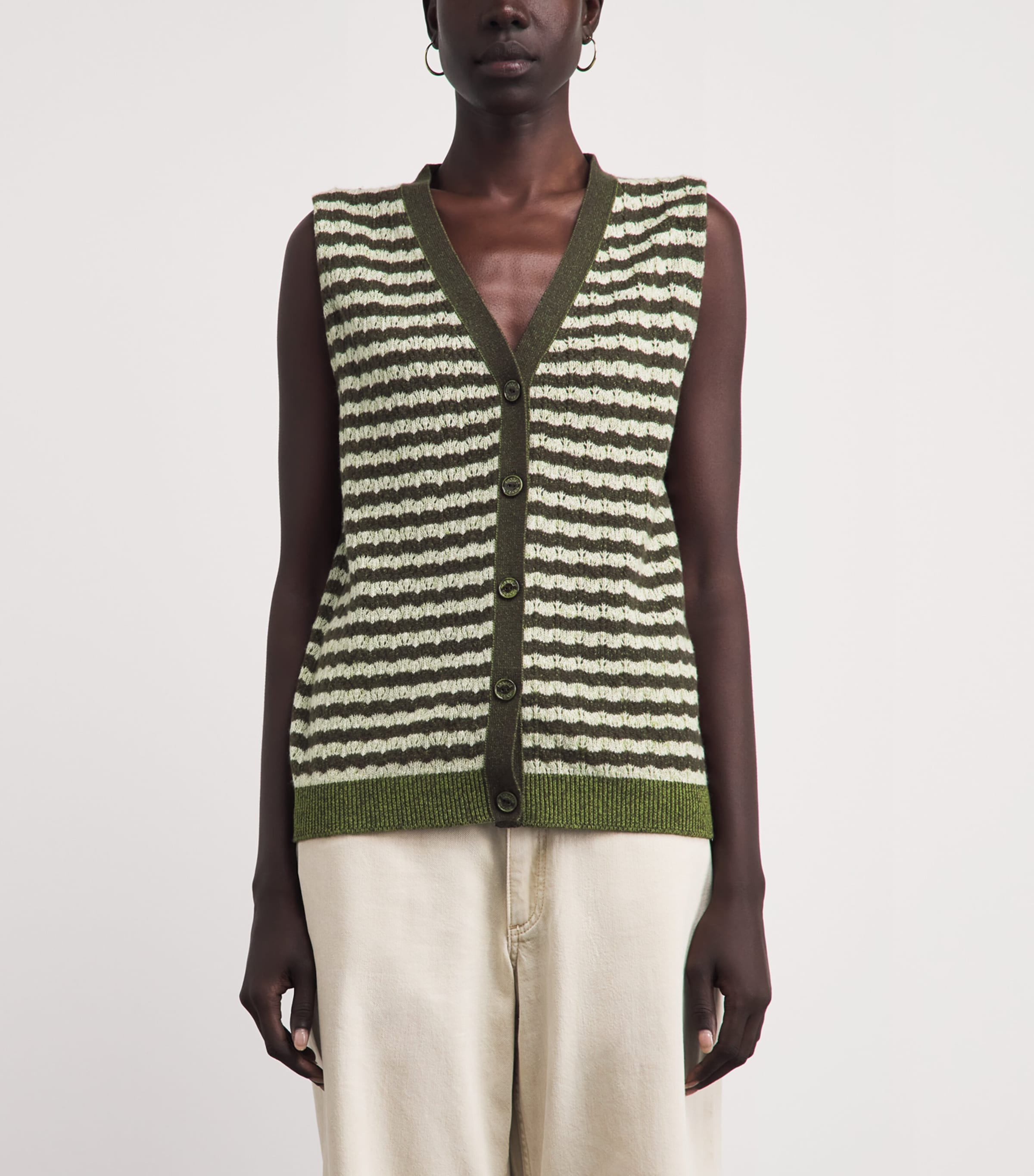 Barrie Womens Cashmere Stripe Sleeveless Cardigan Chntily/drk Mlt Image 4