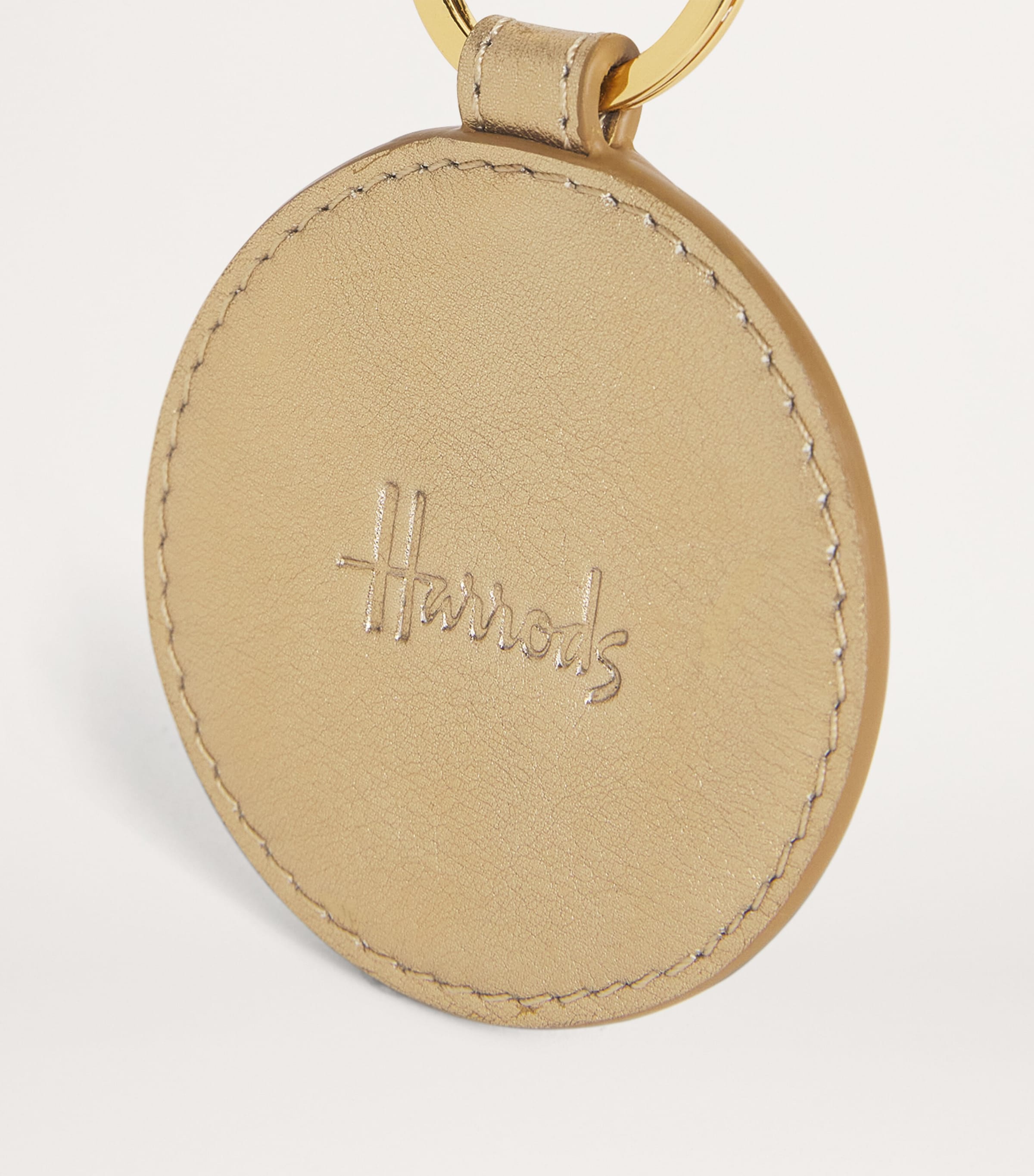 Harrods Leather Metallic Circle Keyring Gold Image 2