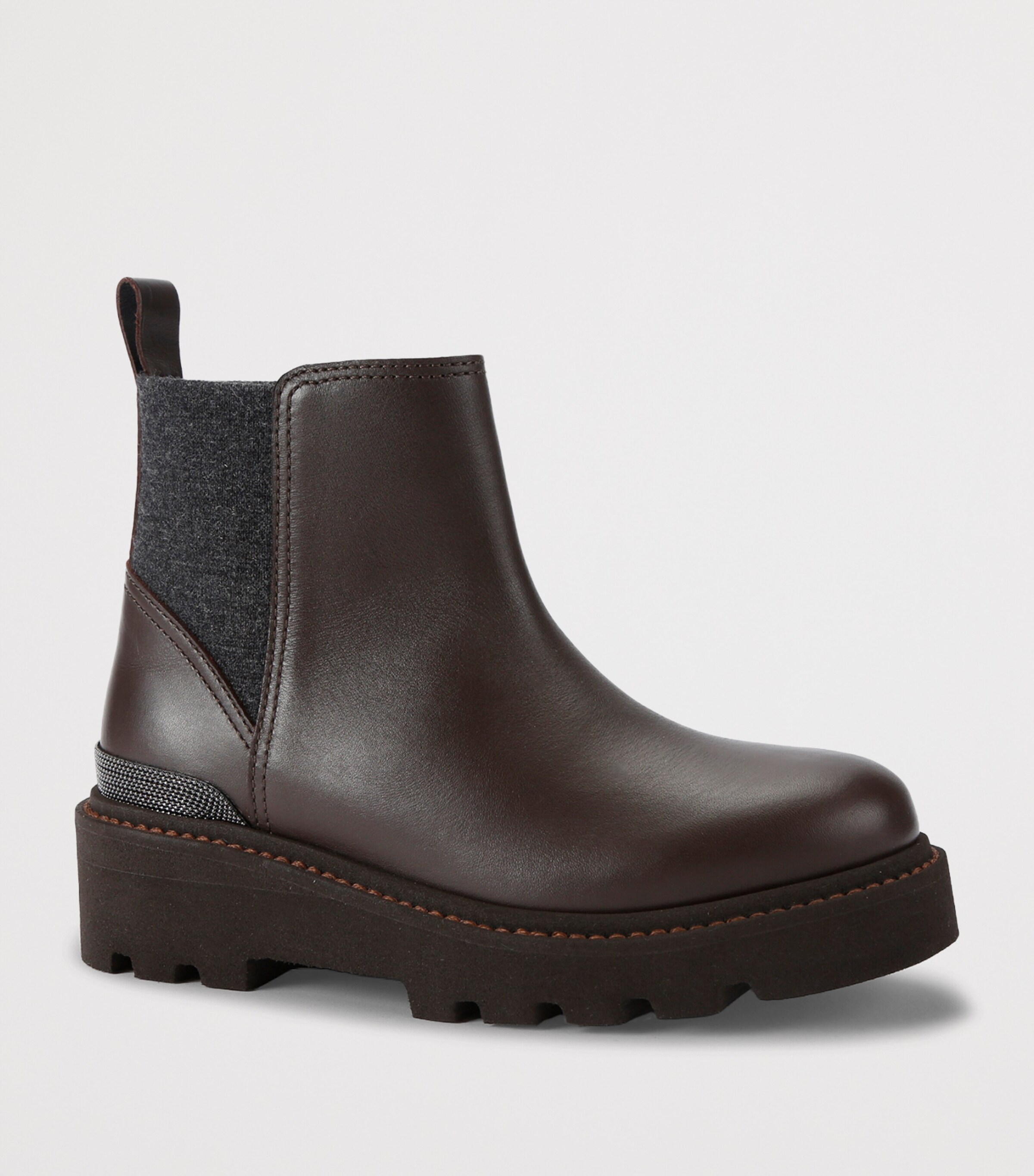 Brunello Cucinelli Kids Leather Ankle Boots Dark Brown Image 3