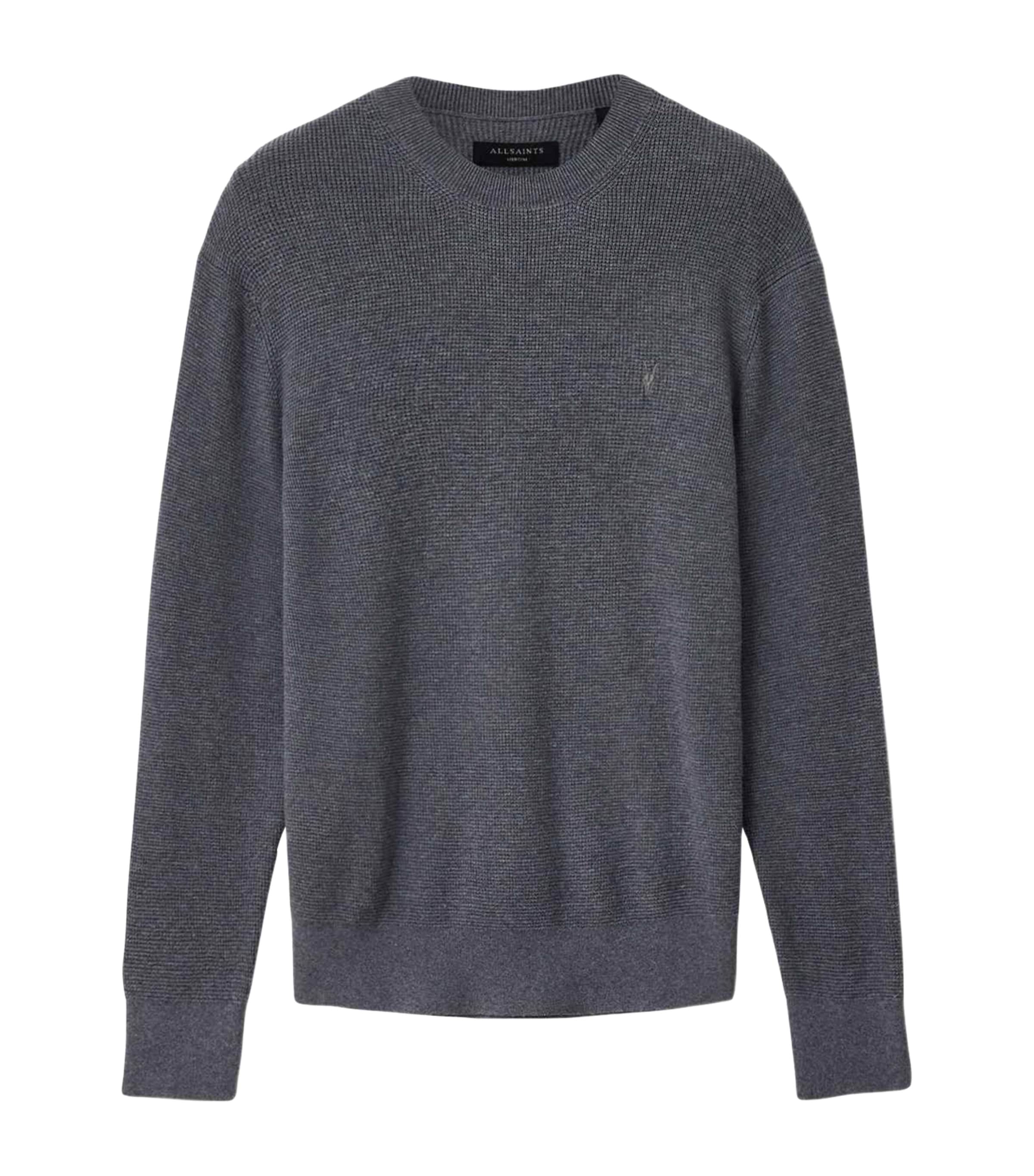 AllSaints Mens Organic Cotton-Wool Aspen Sweater Slate Blue Image 1
