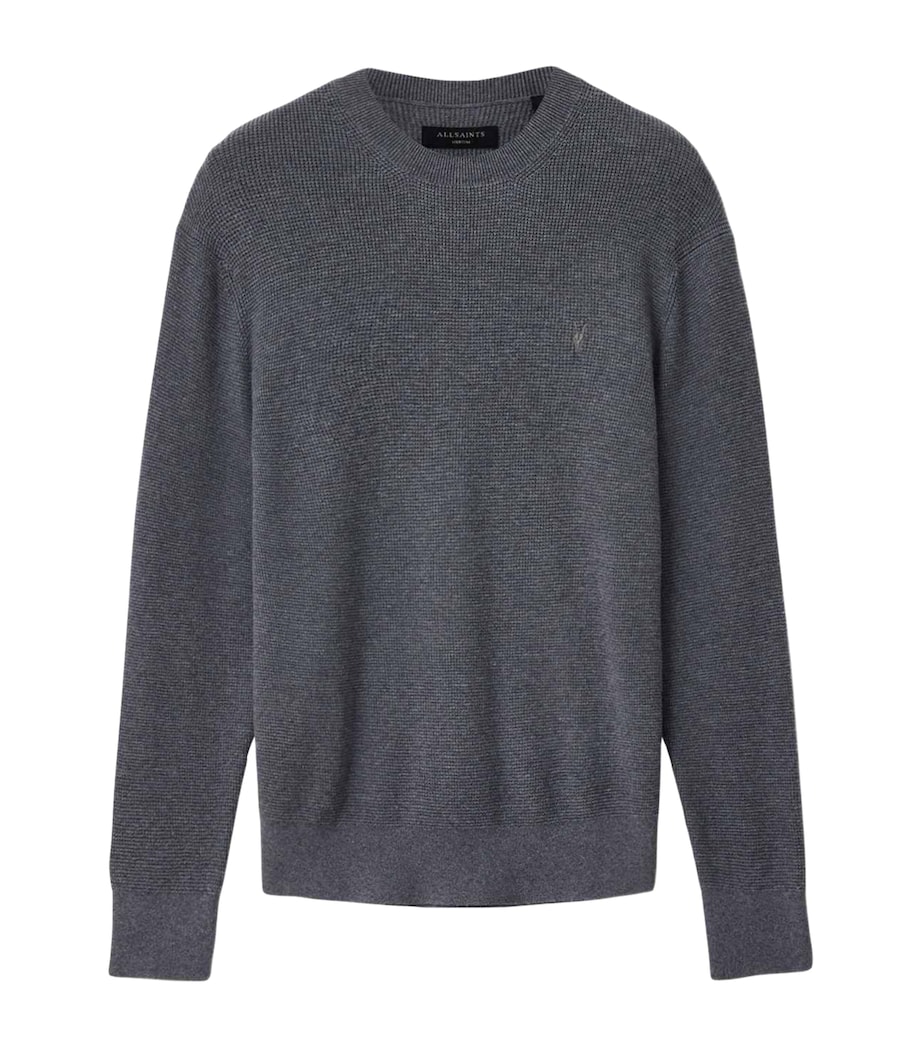 AllSaints Mens Organic Cotton-Wool Aspen Sweater Slate Blue Image 1