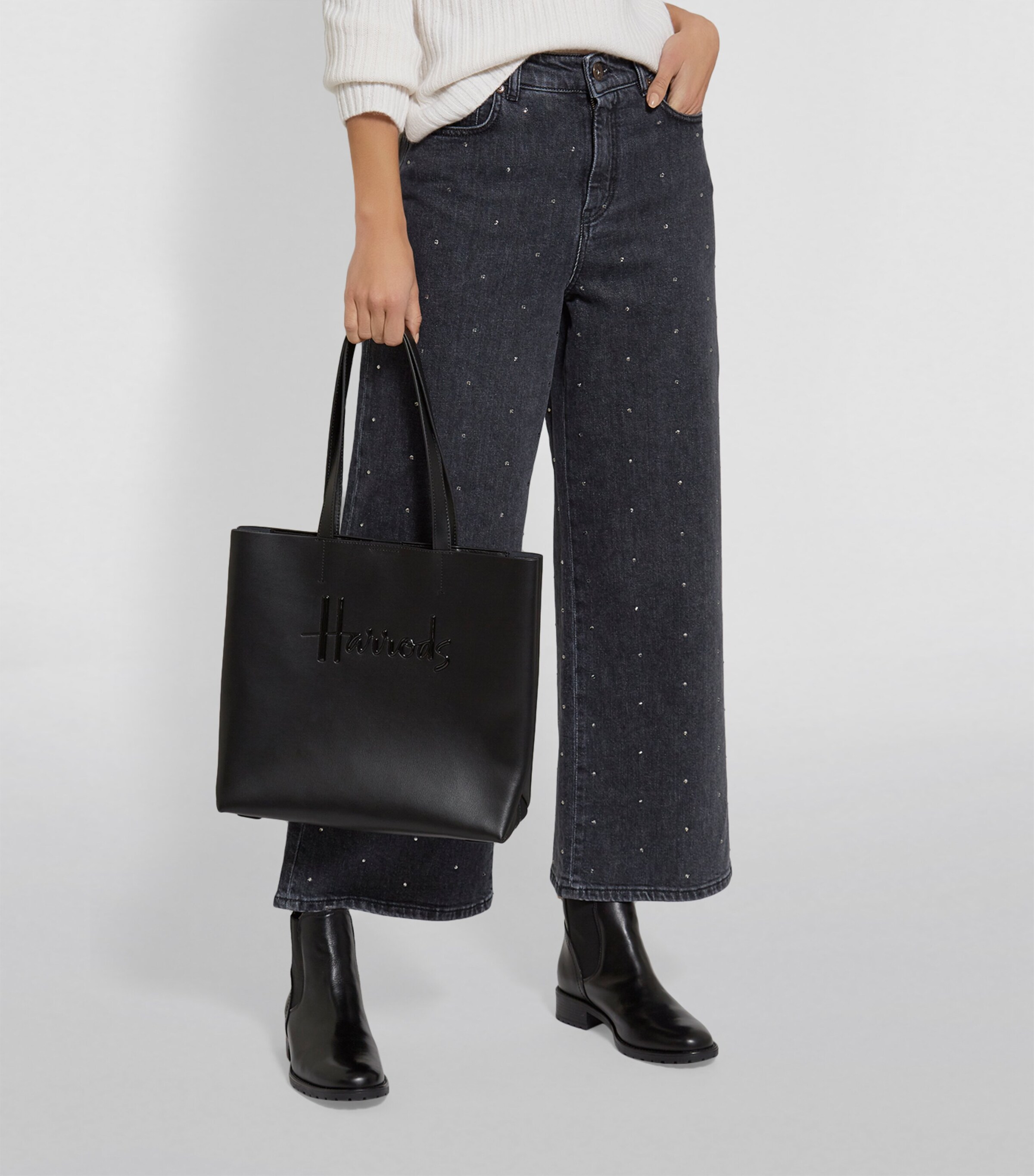 Harrods Medium Leather Kensington Tote Bag Blue Image 9