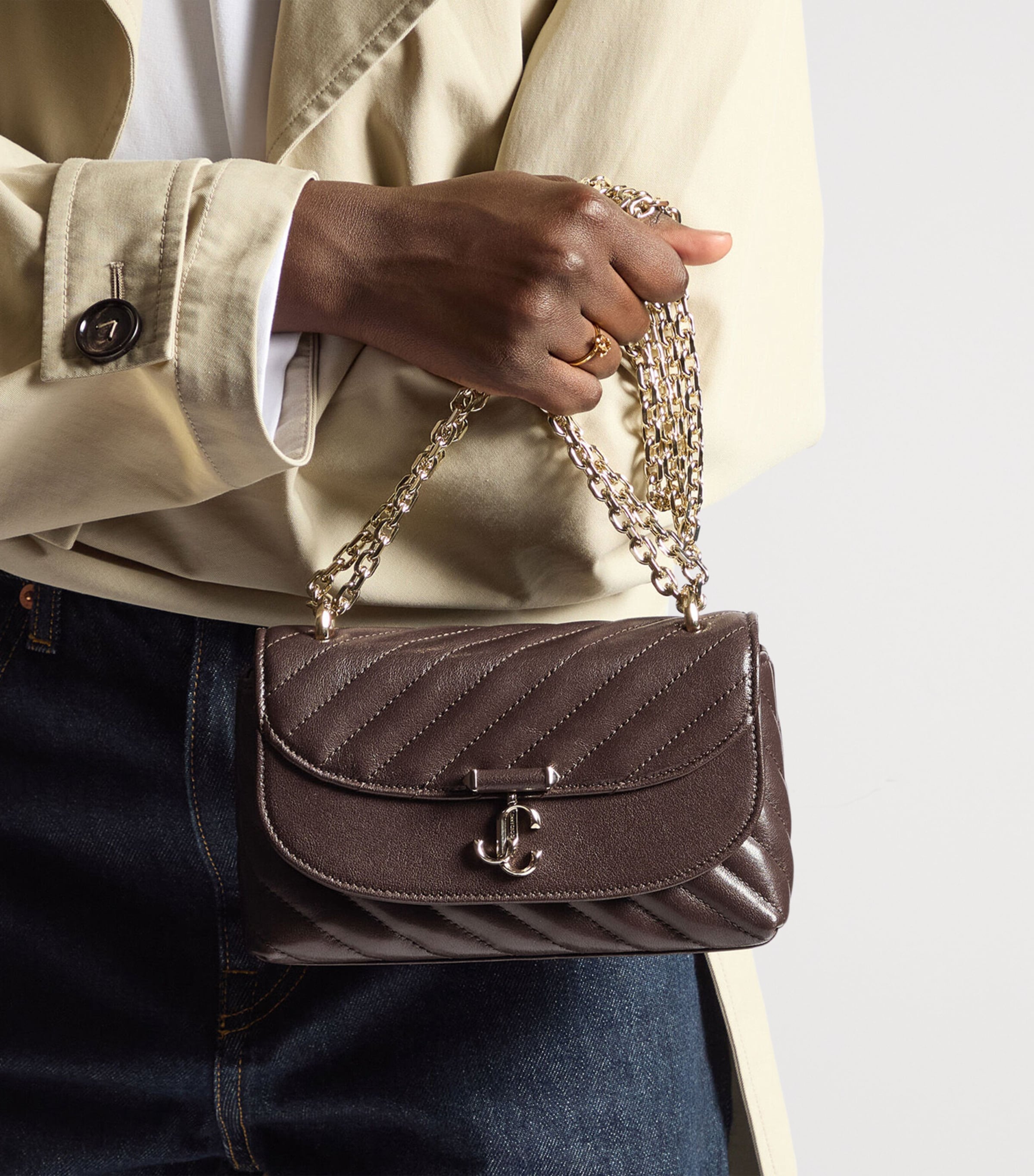 Jimmy Choo Leather Curve Cross-Body Bag Chocolate/shiny Gold Image 2