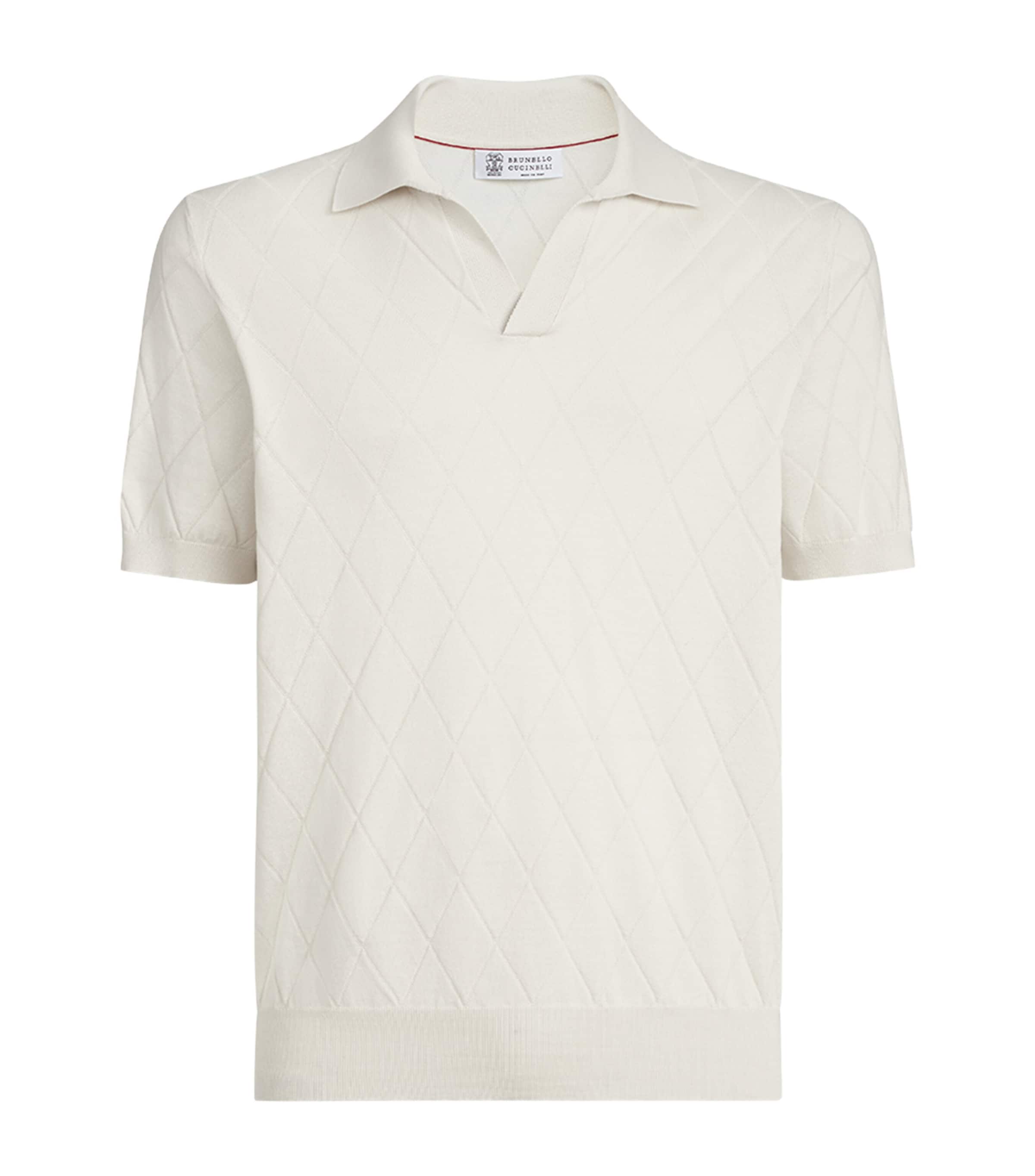 Brunello Cucinelli Mens Cotton Diamond-Knit Johnny Collar Polo Shirt Image 1