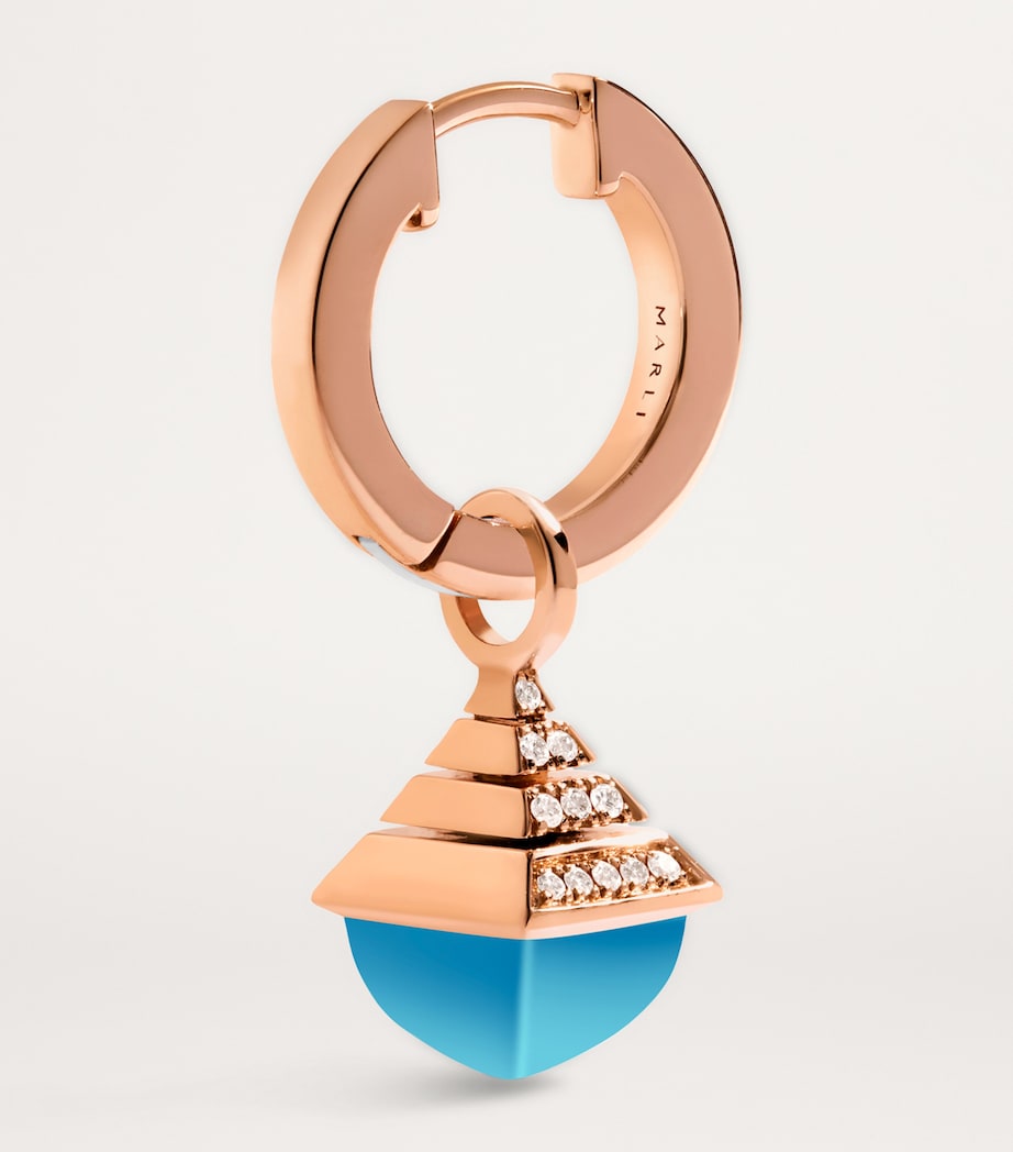 Mini Rose Gold, Diamond and Turquoise Cleo Rev Drop Earrings ROSE GOLD Image 3