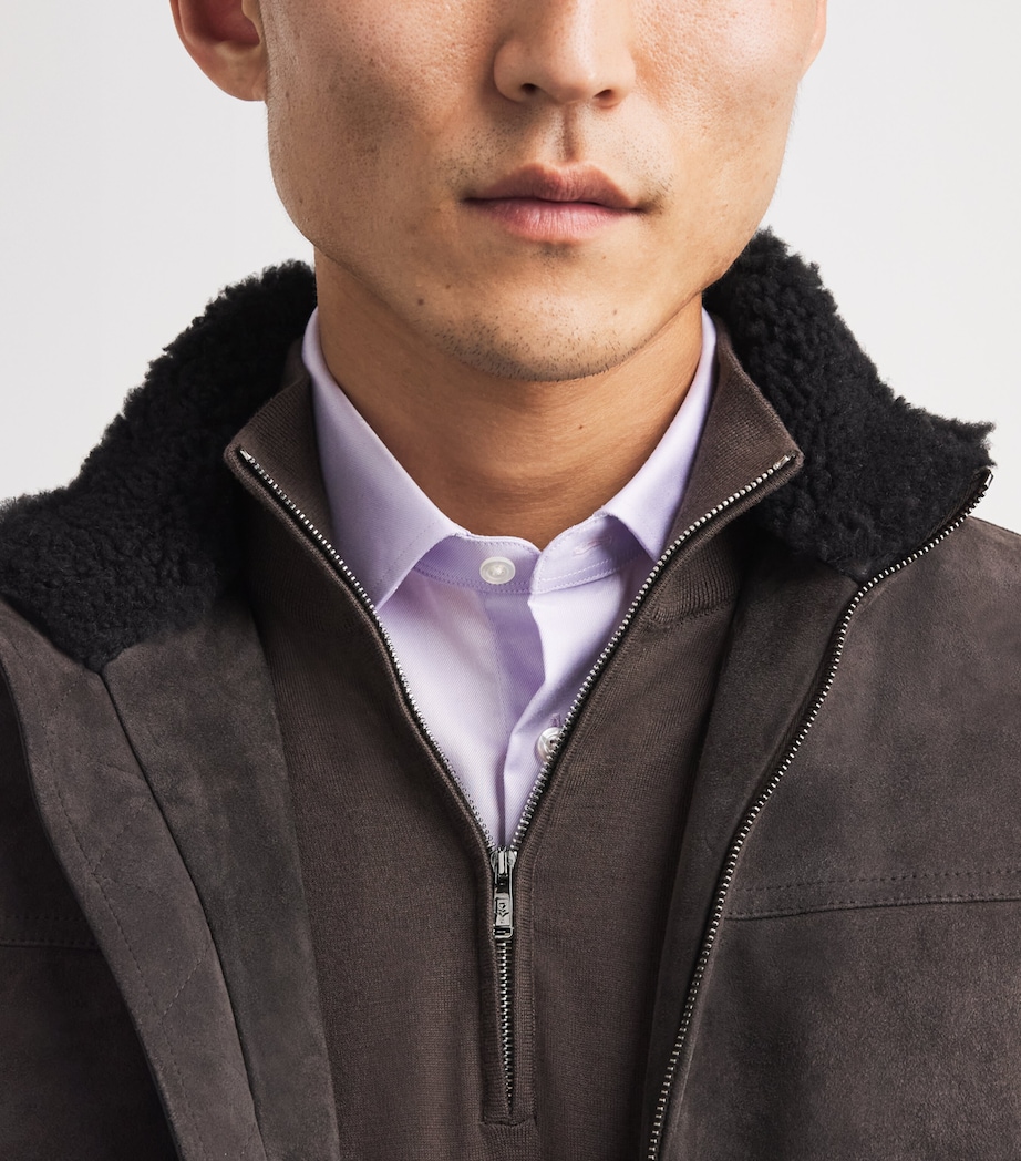 Canali Mens Suede Shearling-Collar Padded Gilet Brown Image 3