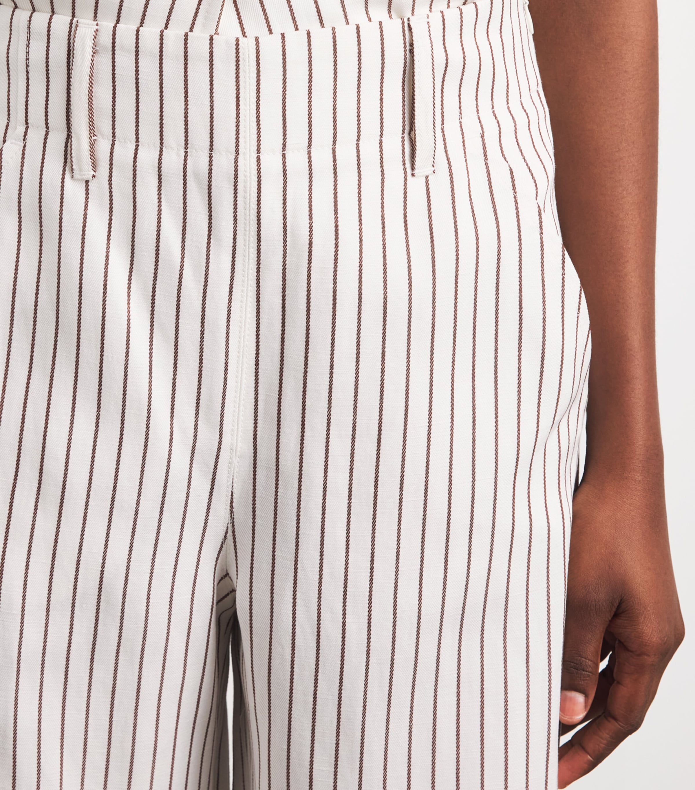 ME+EM Womens Stripe Wide-Leg Trousers Ivory/cinnamon Brown Image 3