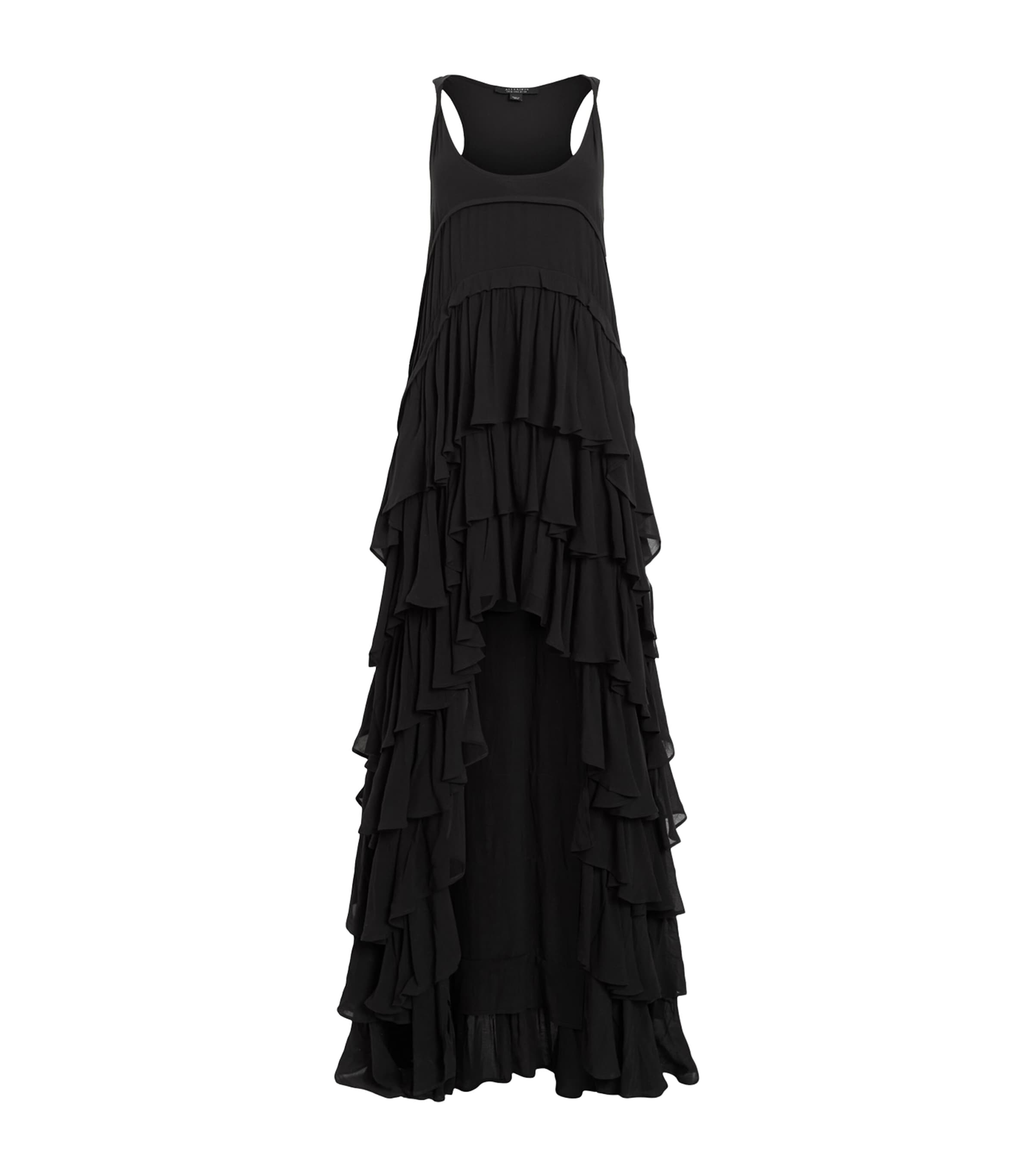 Shop Allsaints Tiered Cavarly Midi Dress In Black