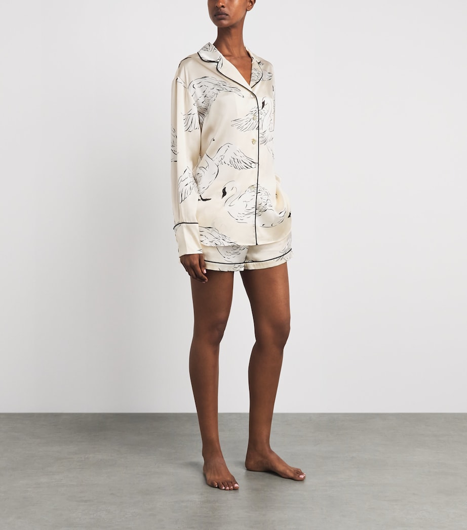 Olivia von Halle Womens Silk Swans Alba Pyjama Set Blanca Image 2