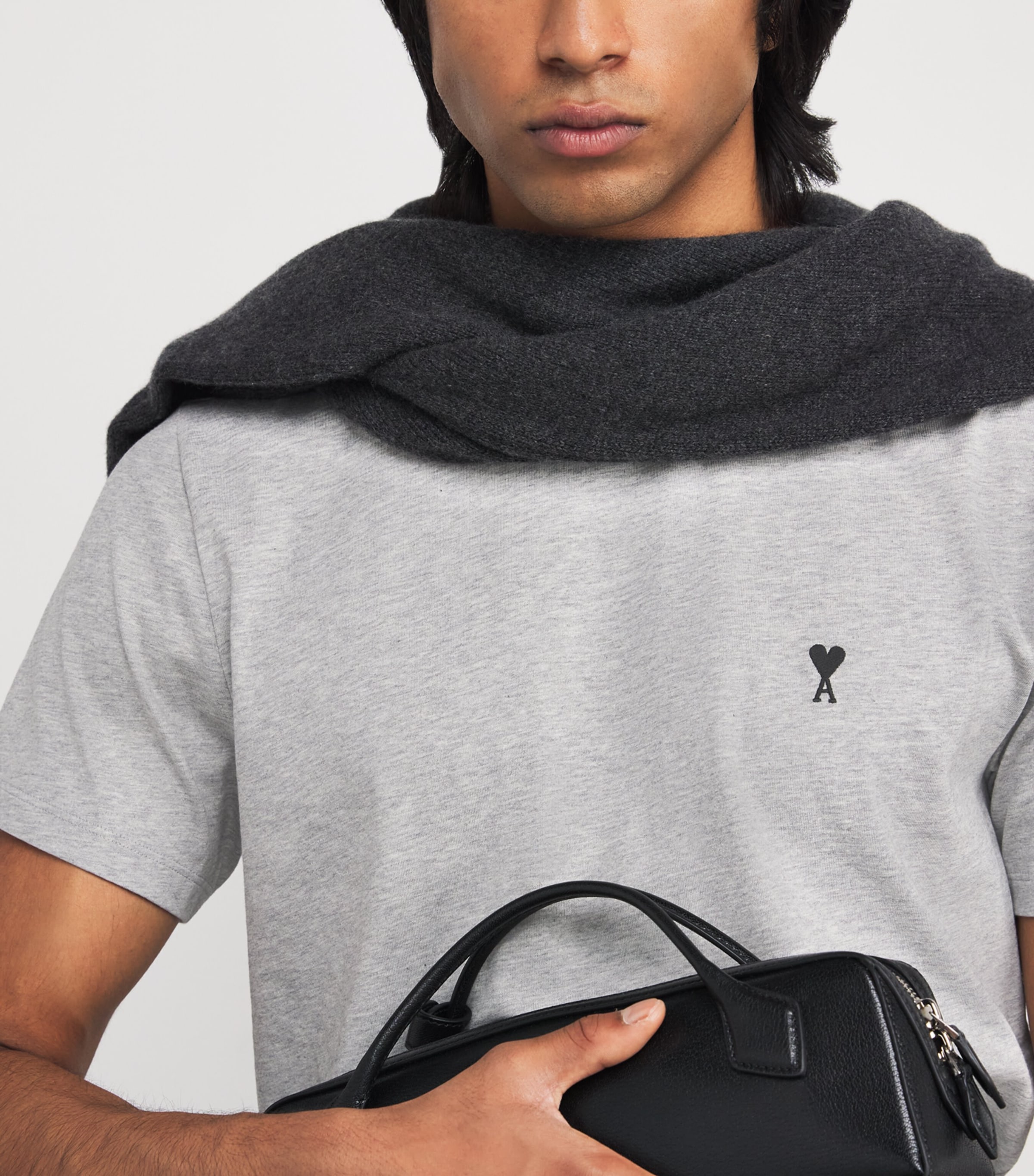 Cotton Embroidered Ami De Coeur T-Shirt 0951 - GRIS CENDRE CHINE Image 6