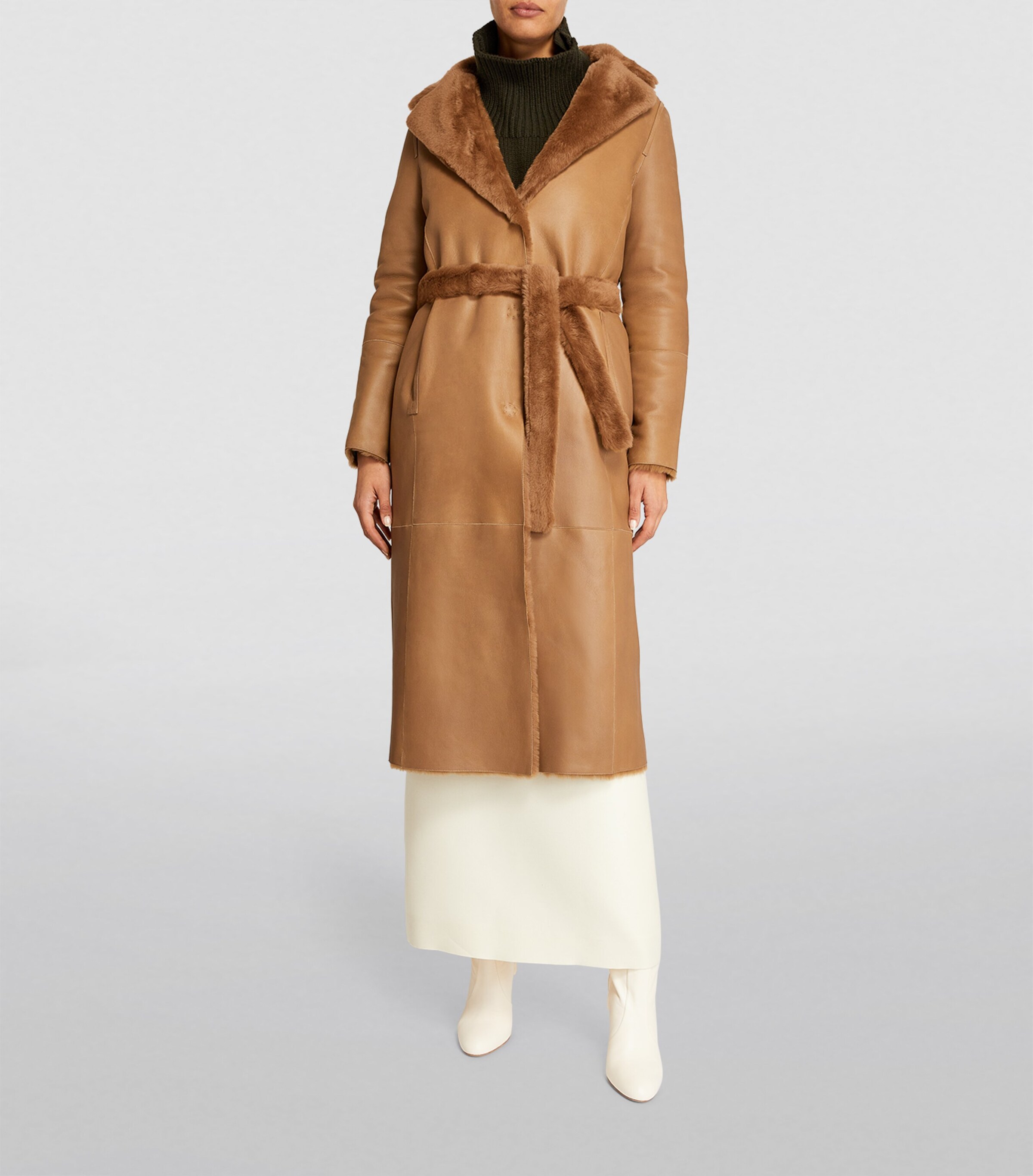 Yves Salomon Beige Lamb Fur Reversible Wrap Coat Harrods UK