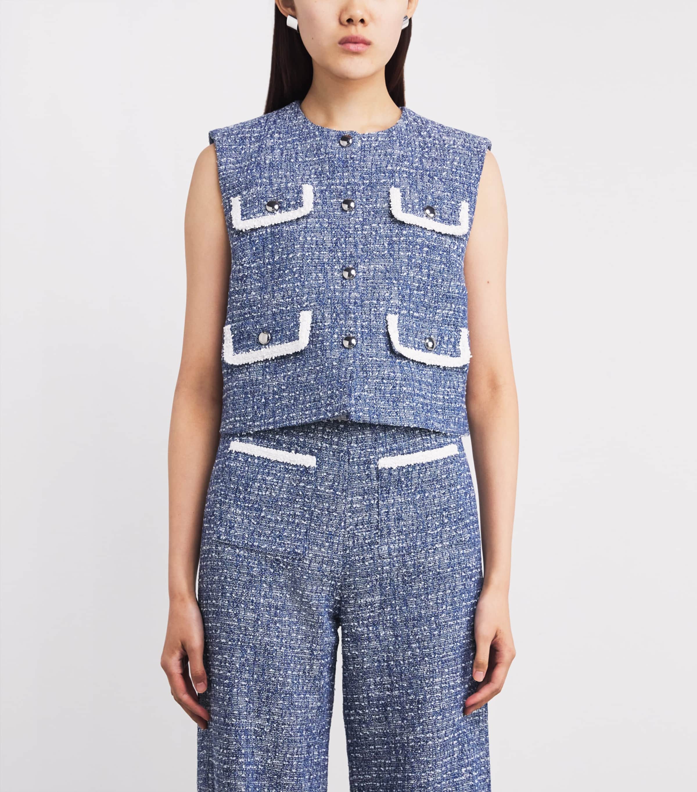 Tweed Sleeveless Top BLUE Image 3