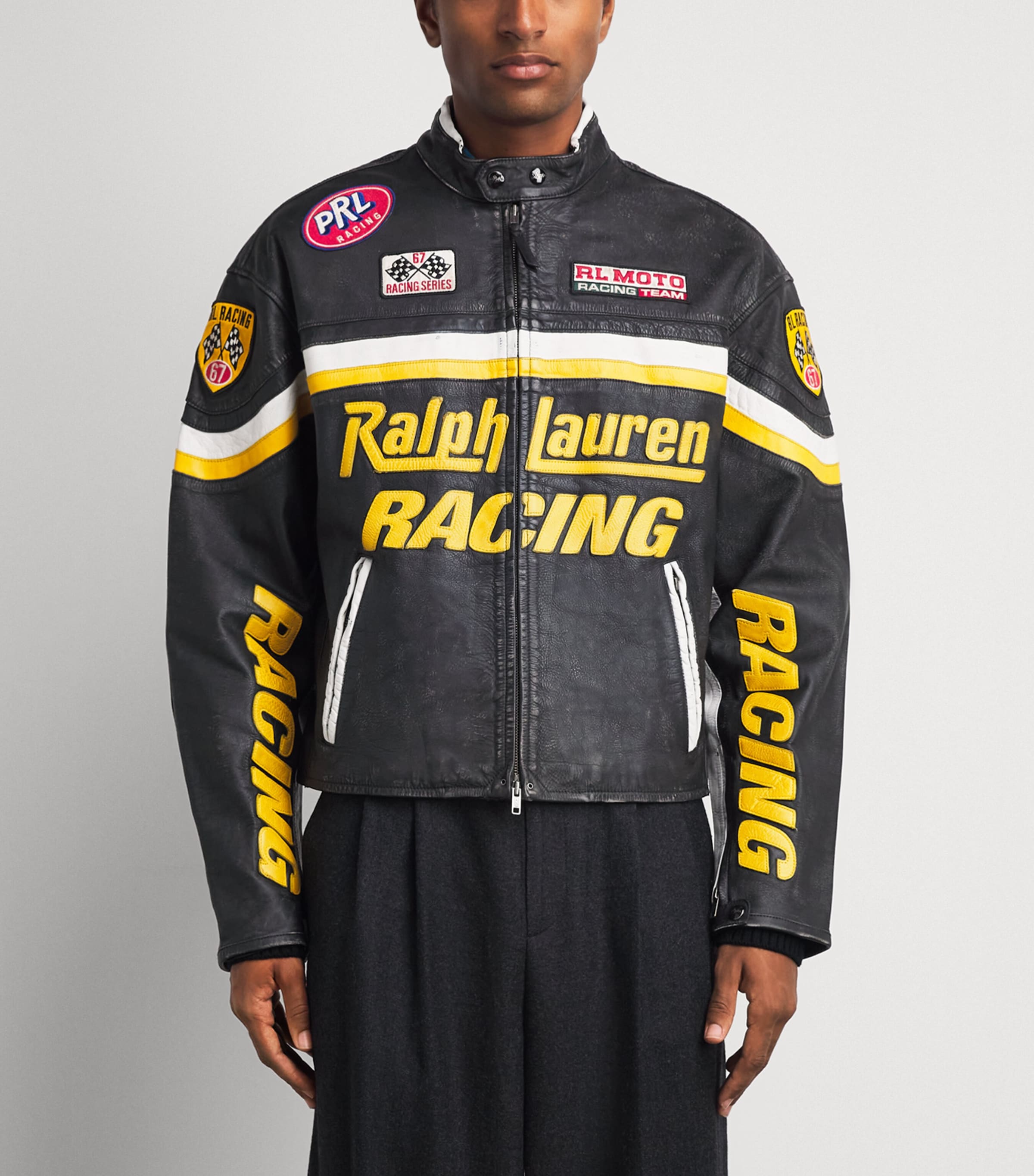 Polo Ralph Lauren Mens Racing Leather Jacket Polo Black Image 4