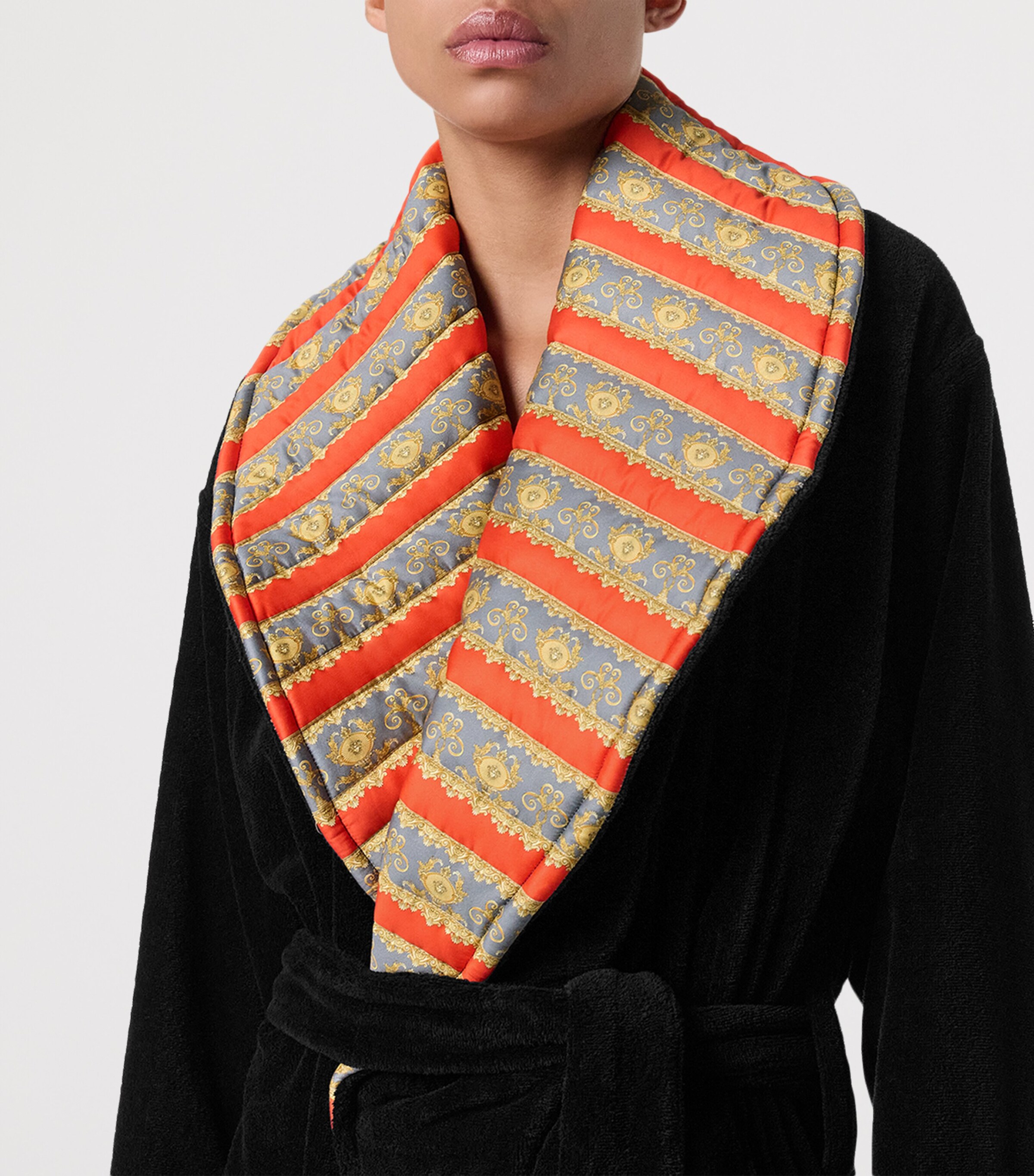 Satin-Trim Terry Robe SCRLT/ELEPHNT GREY Image 3