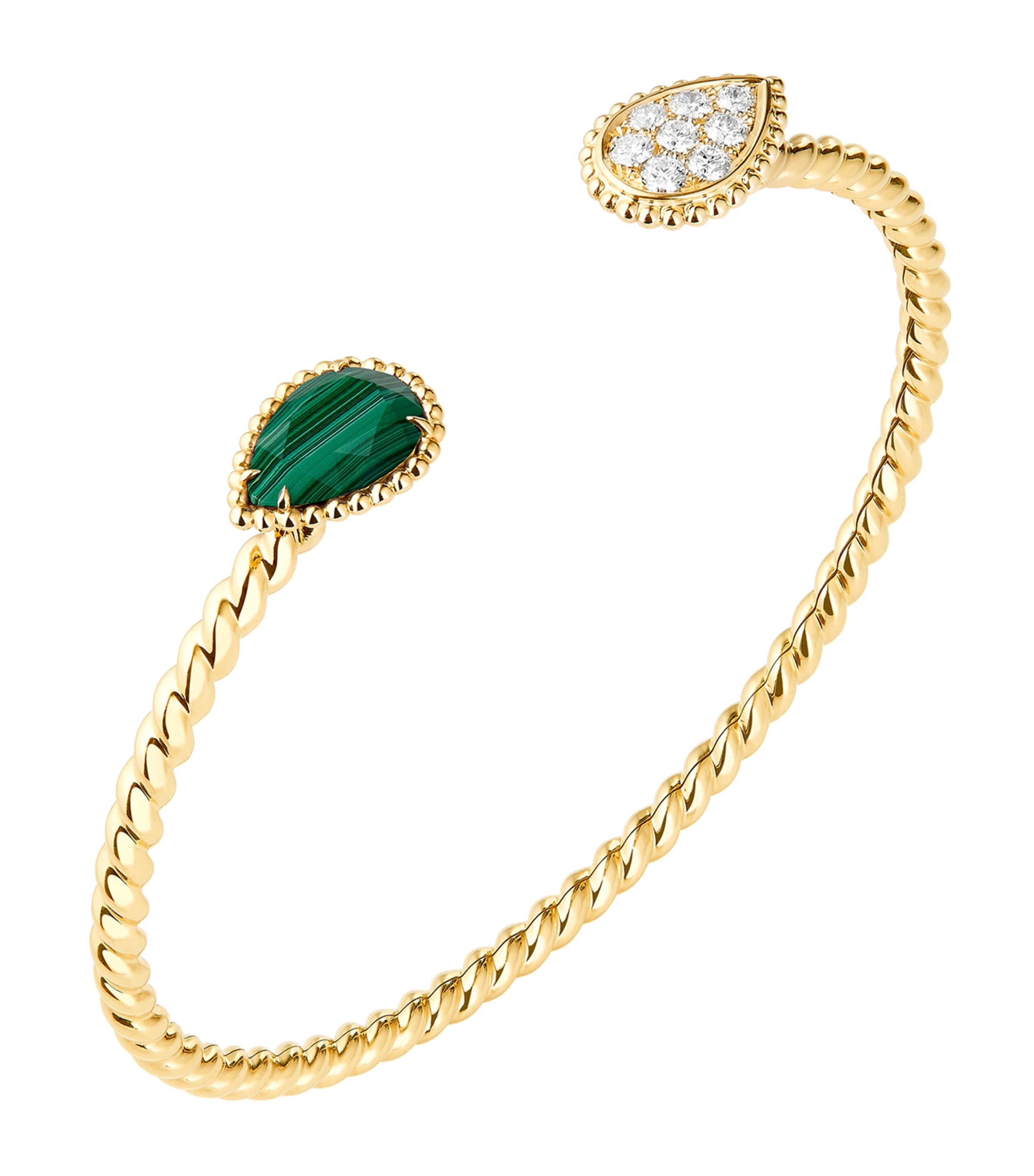 Yellow Gold, Malachite and Diamond Two Motifs Serpent Bohème Bracelet GREEN Image 3