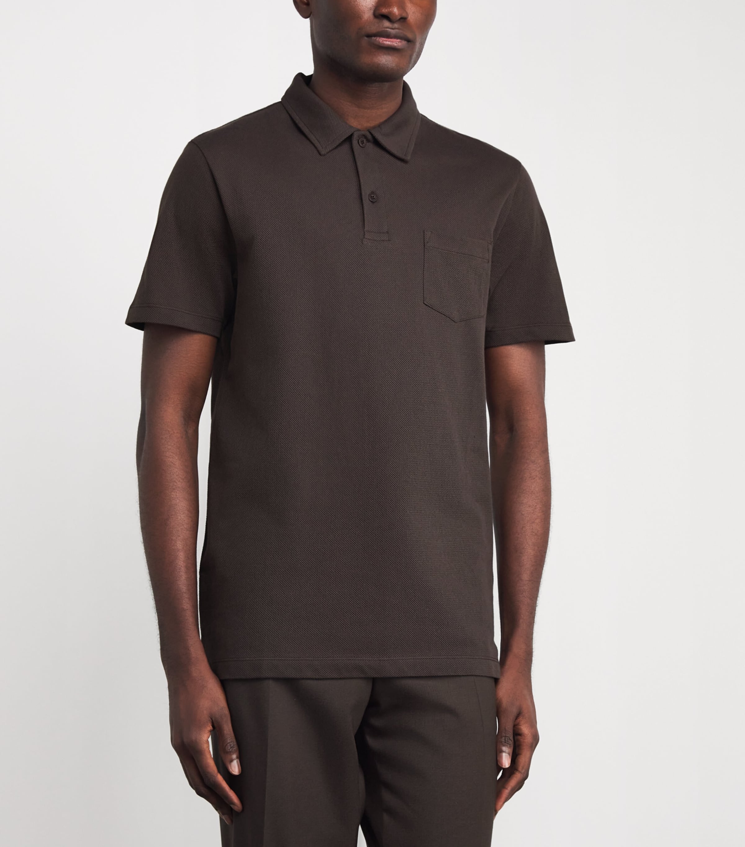 Sunspel Mens Supima Cotton Riviera Polo Shirt Brgs Dark Chocolate Image 4