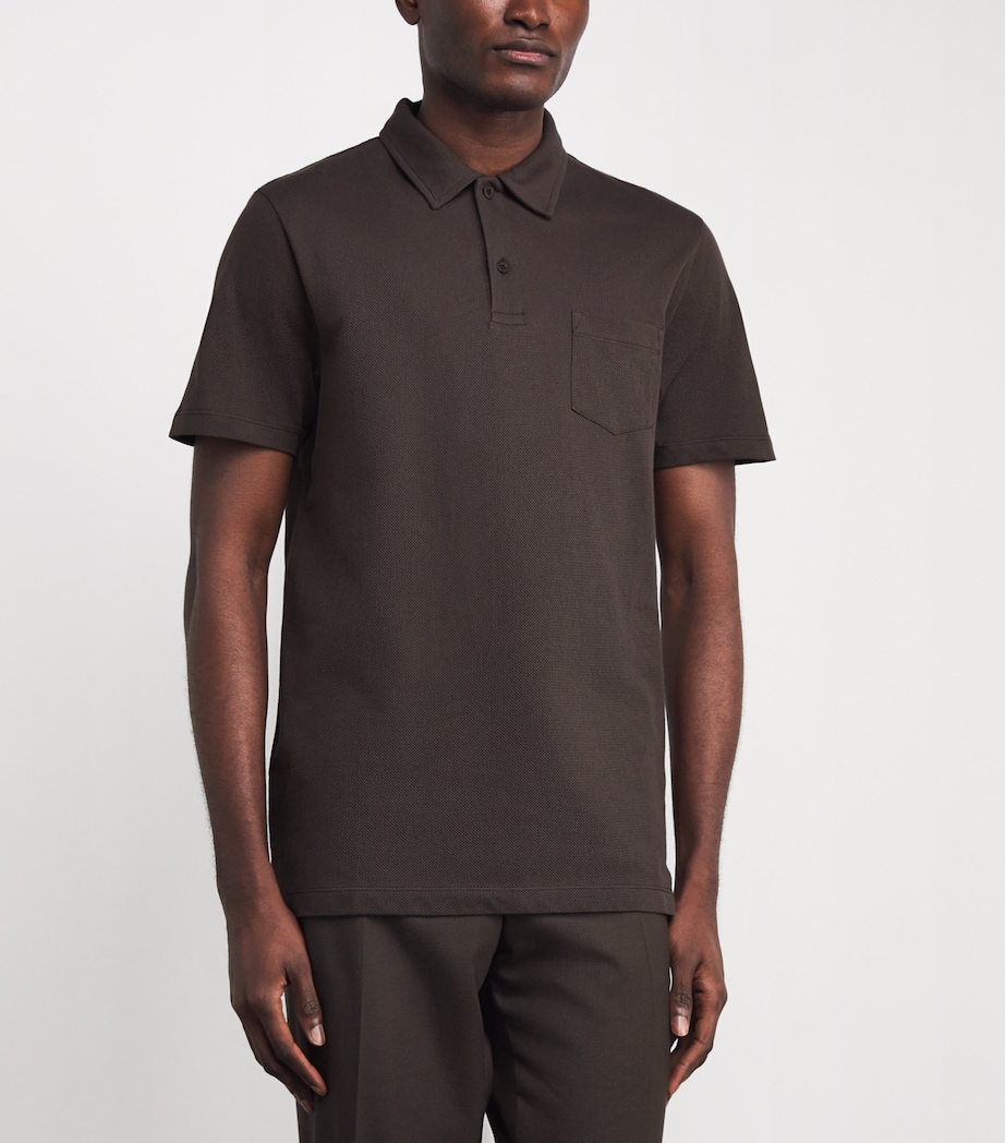 Sunspel Mens Supima Cotton Riviera Polo Shirt Brgs Dark Chocolate Image 4