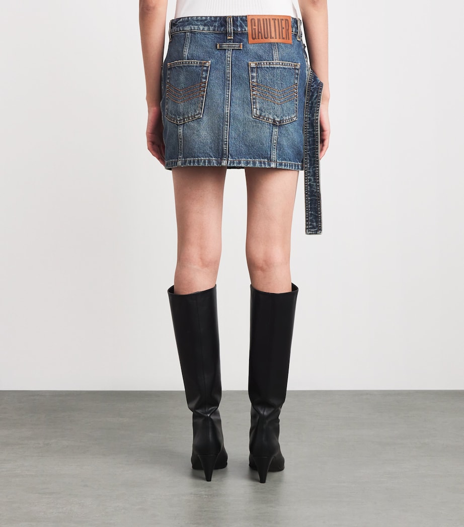 Denim Strap-Detail Mini Skirt 57-VINTAGEBLUE Image 4