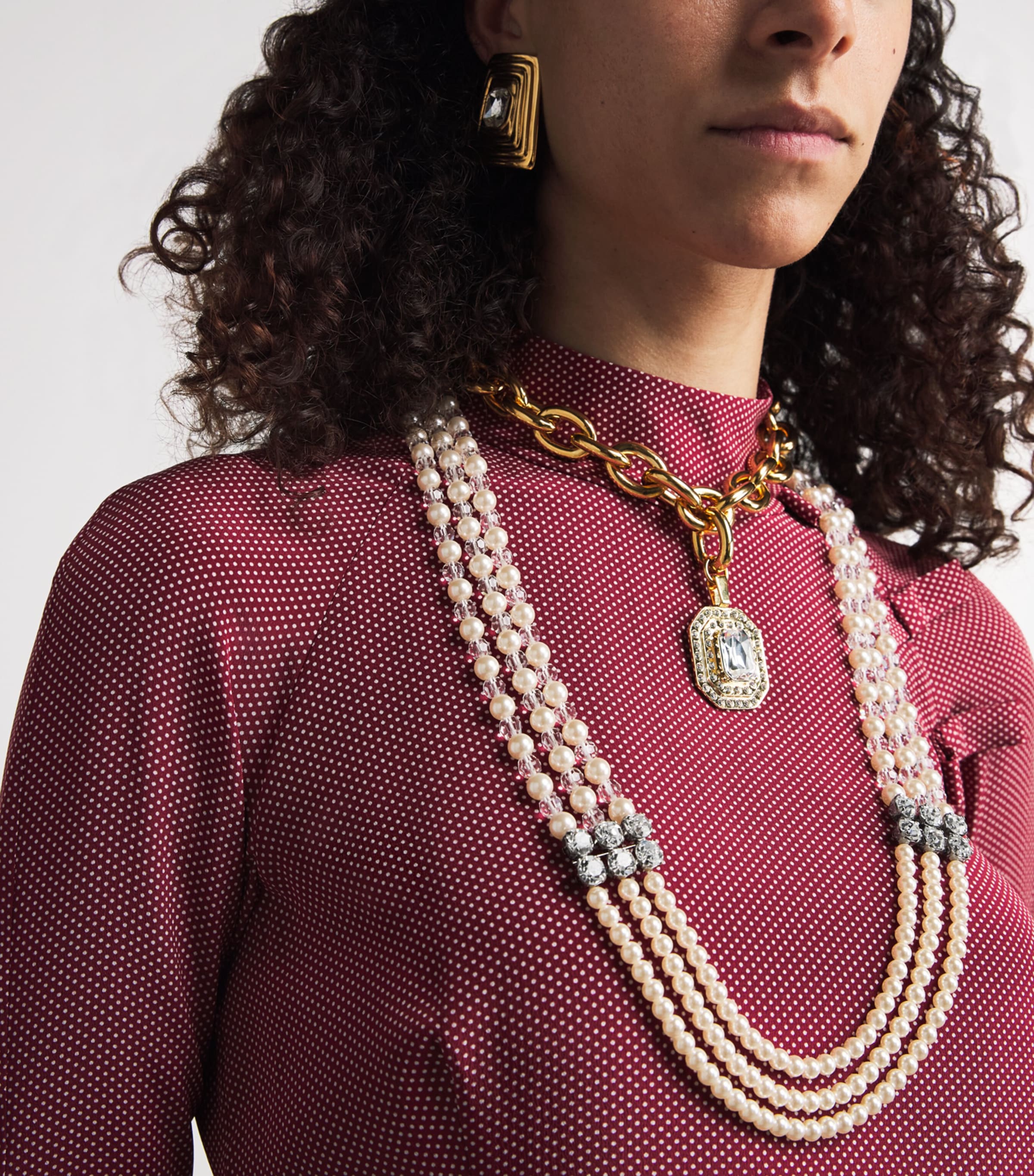 Alessandra Rich Faux Pearl Layered Necklace Cry Silver Image 4