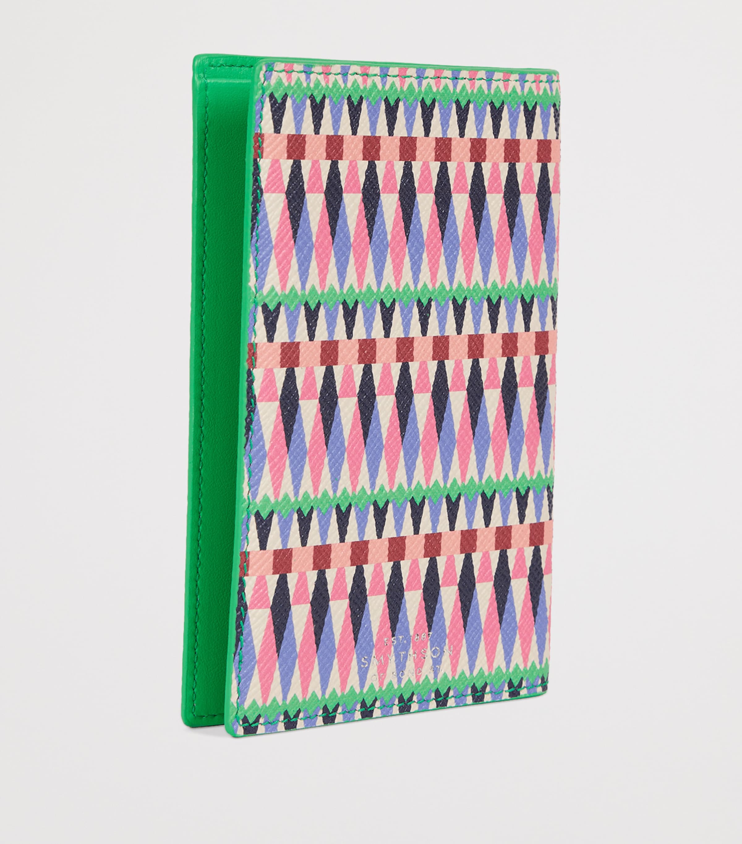 Smythson Leather Harlequin Panama Passport Cover Flamingo Mix Image 3