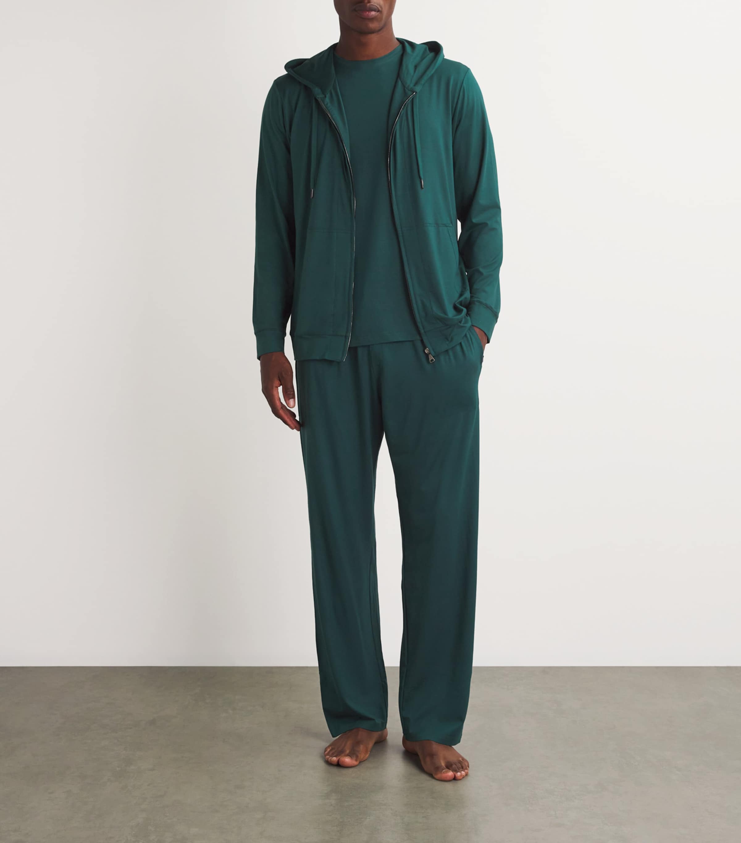 Derek Rose Mens Basel Lounge Trousers Green Image 2