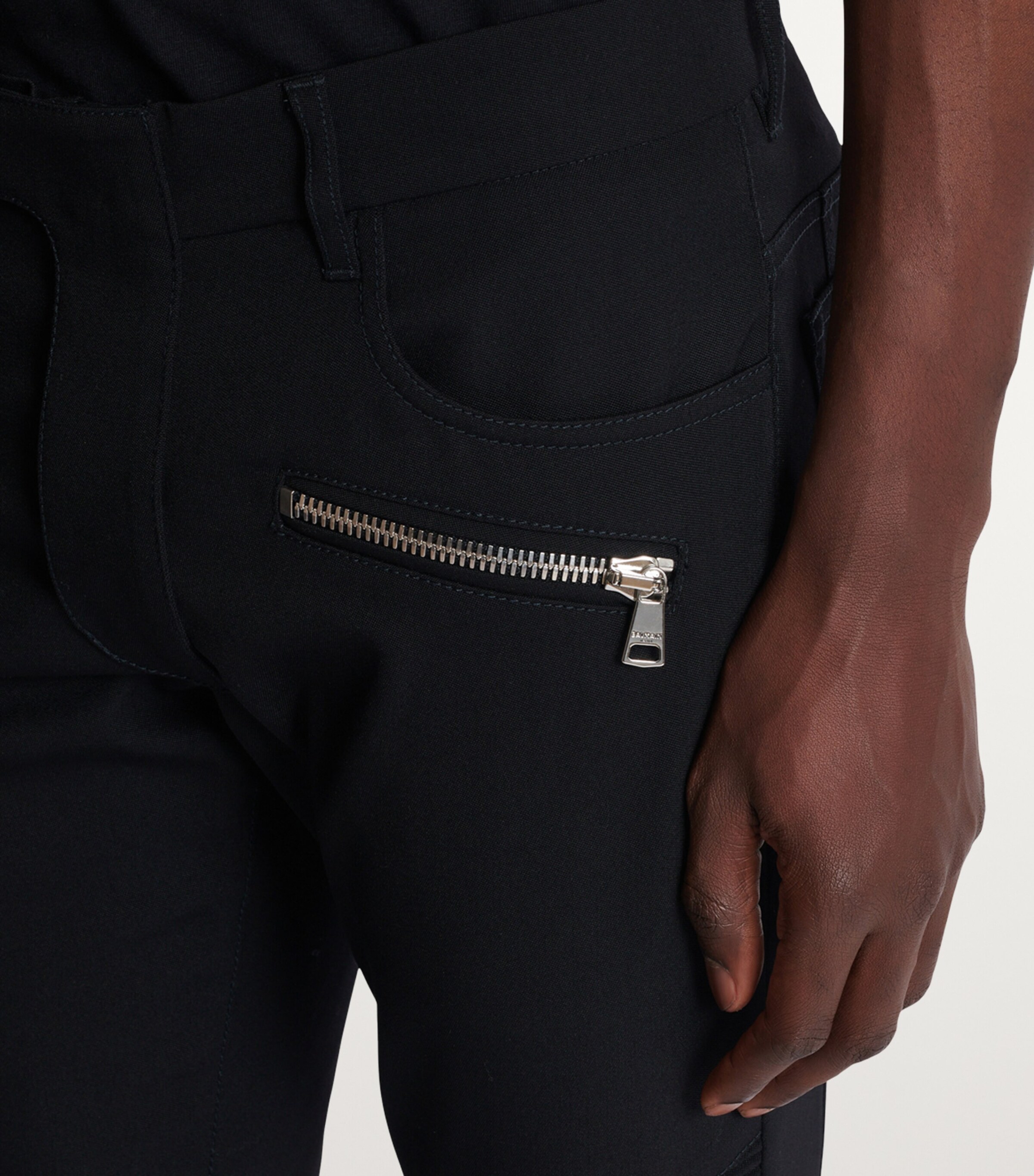Balmain Mens Wool Slim Biker Trousers Noir Image 6