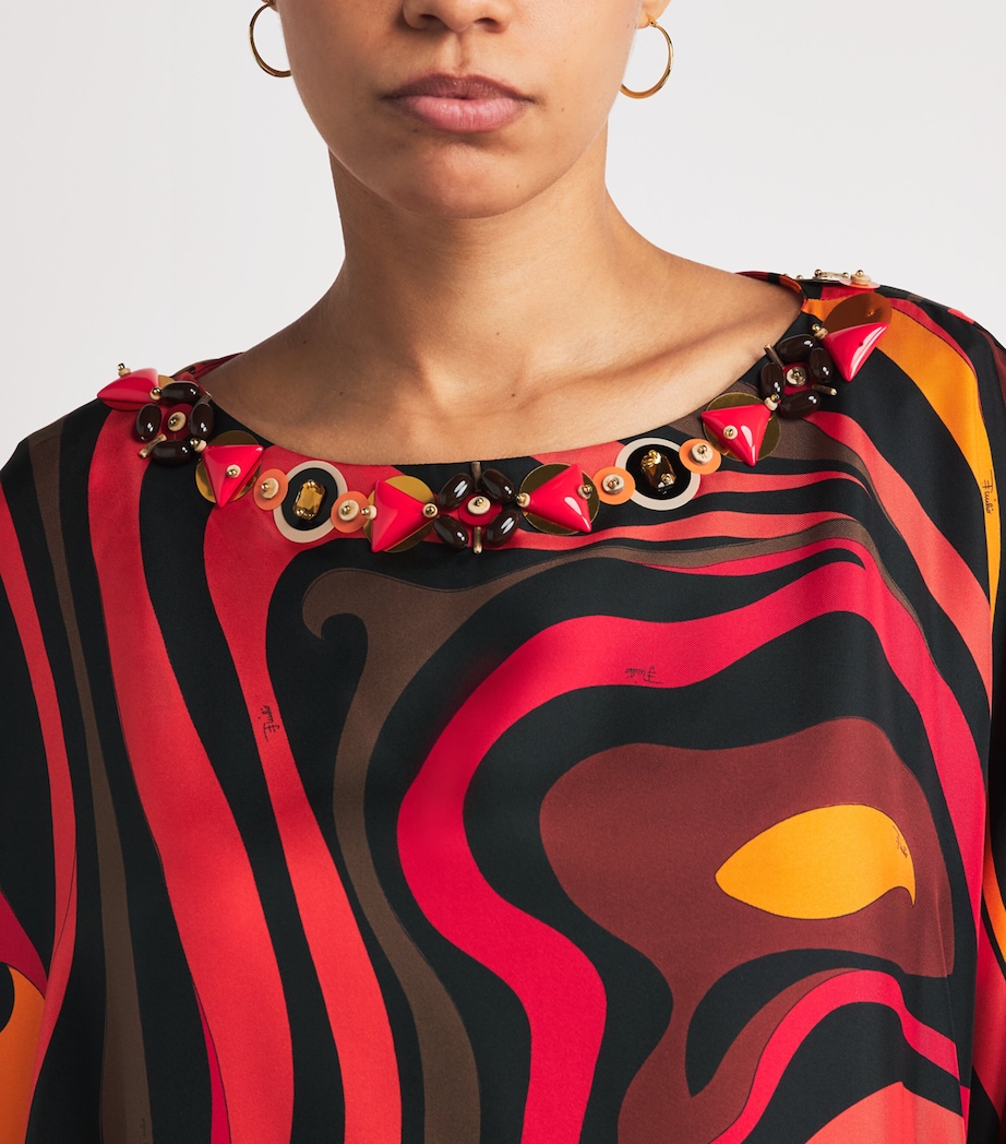 PUCCI Womens Silk Marmo Print Kaftan Orange Image 5