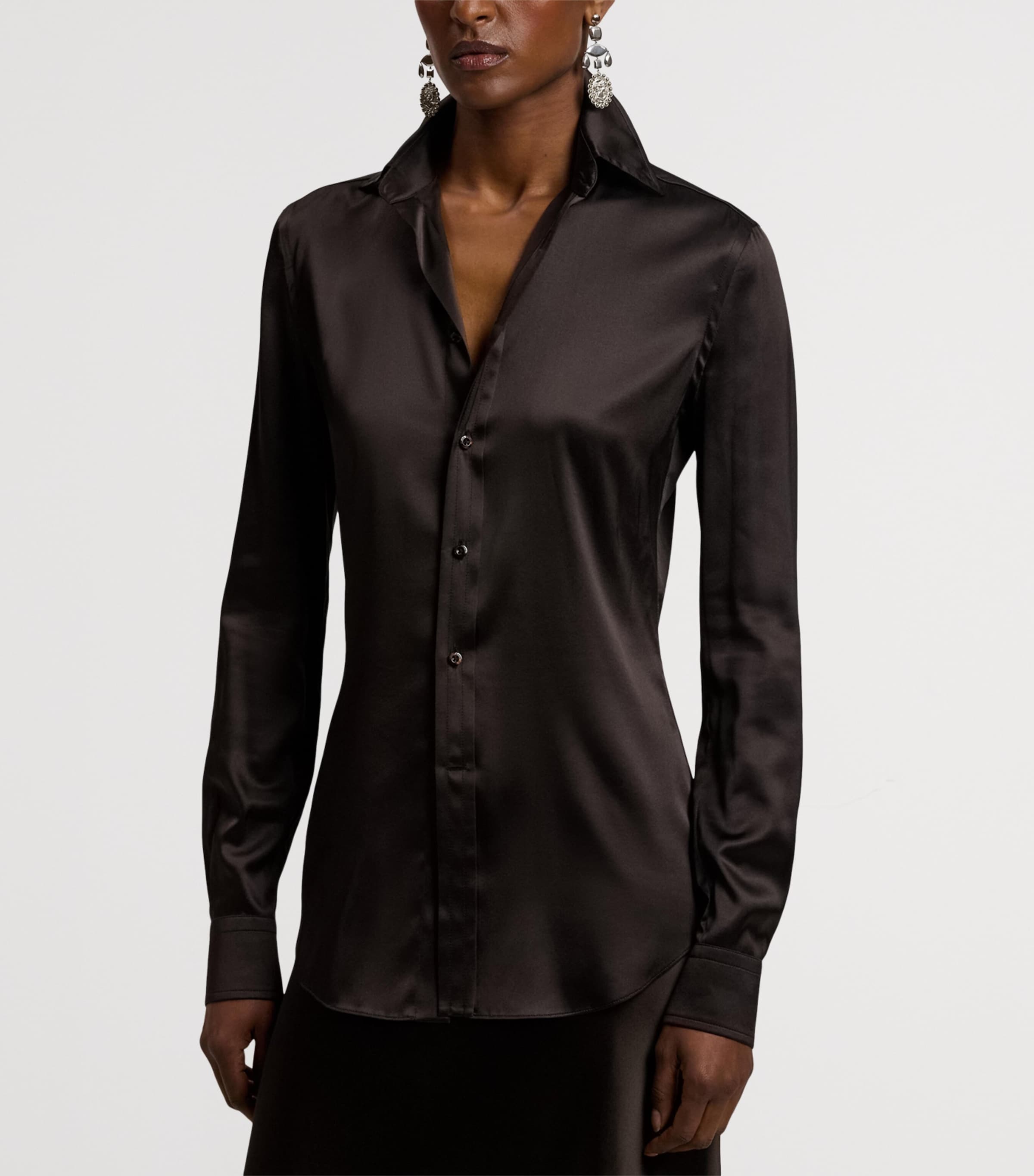 Ralph Lauren Collection Womens Silk-Blend Cameron Shirt Dark Brown Image 6
