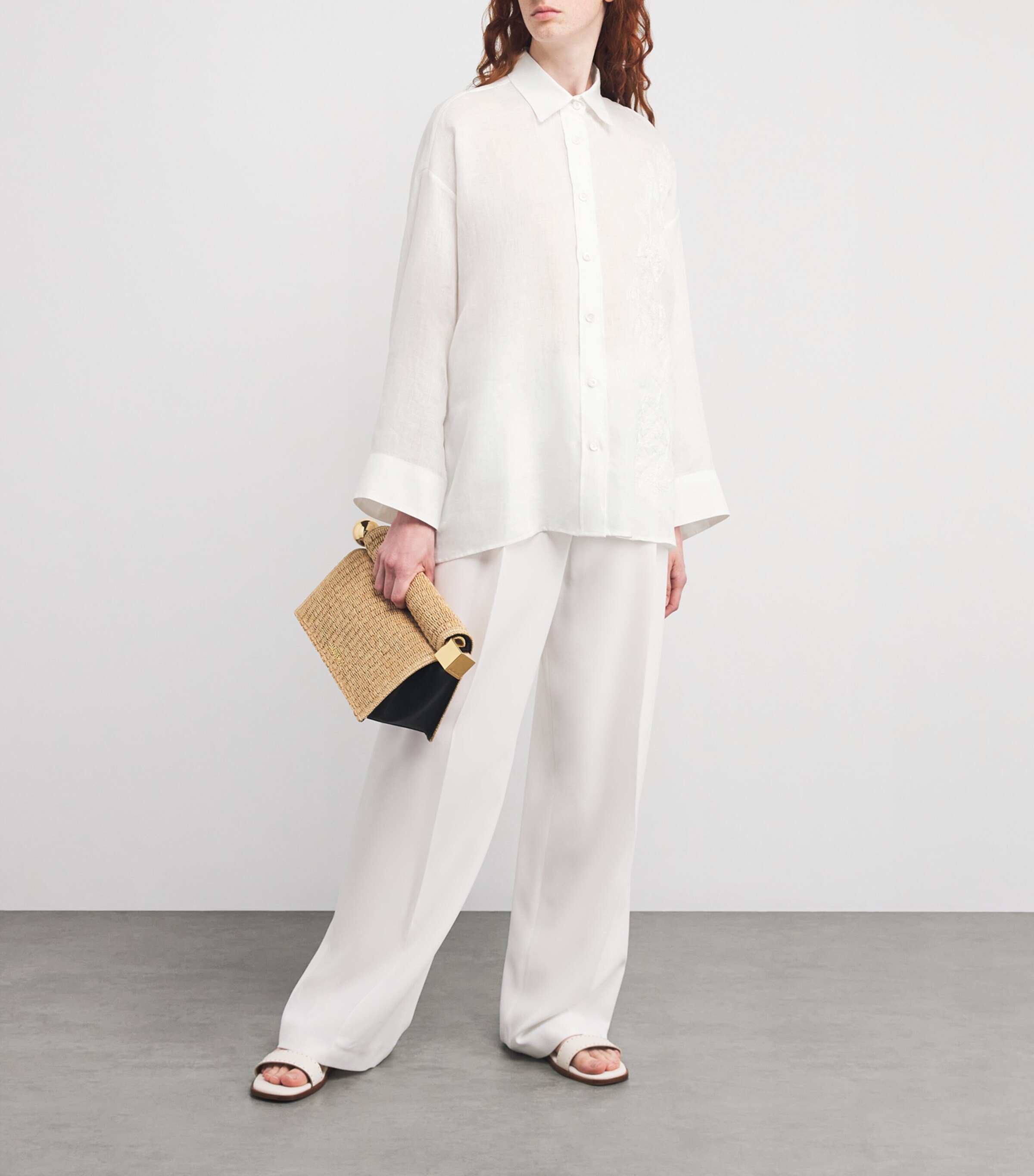 Eleventy Womens Linen Embroidered Shirt Bianco Image 2