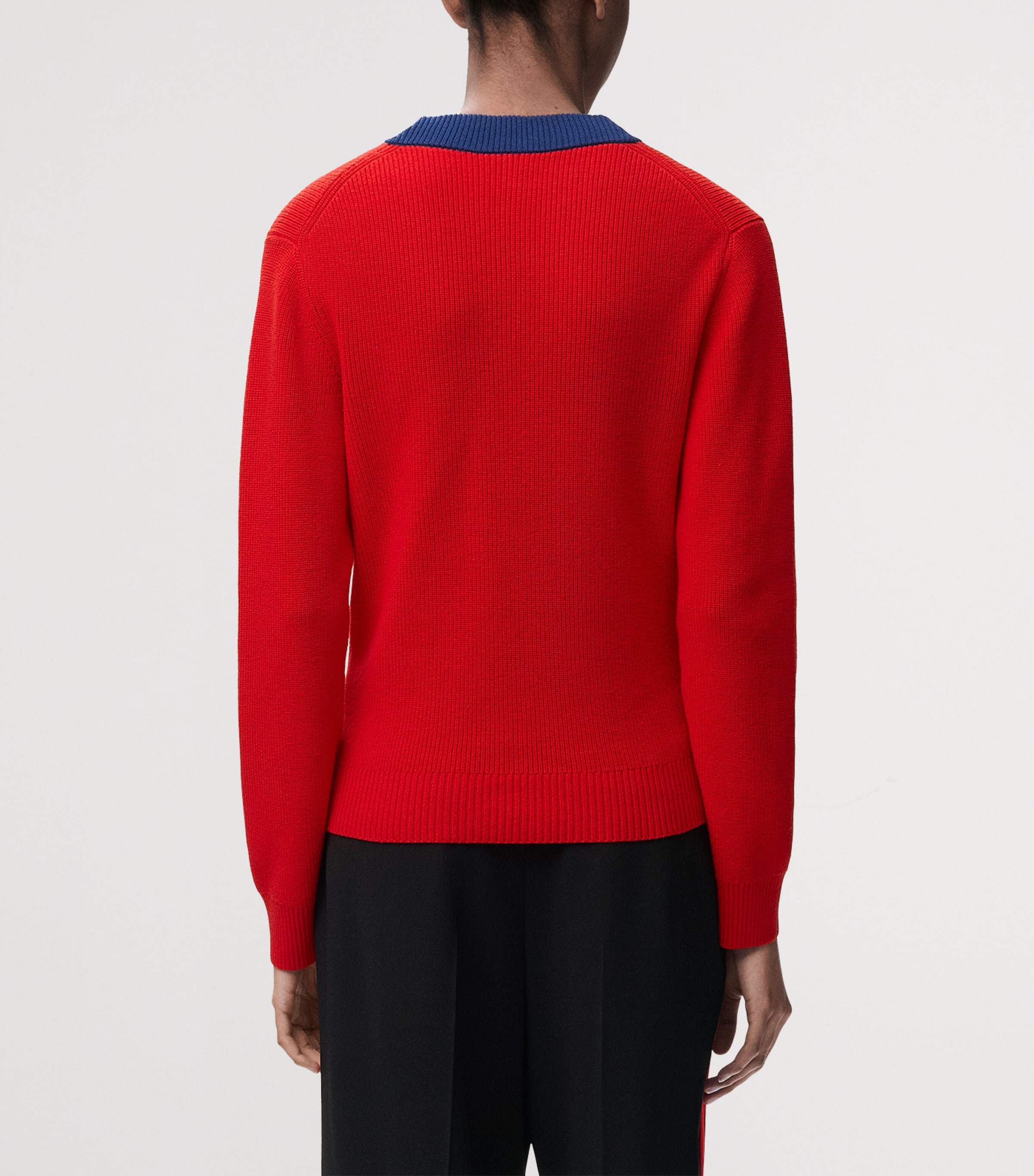 LOEWE Womens Cotton-Wool V-Neck Sweater Red/blue Image 4
