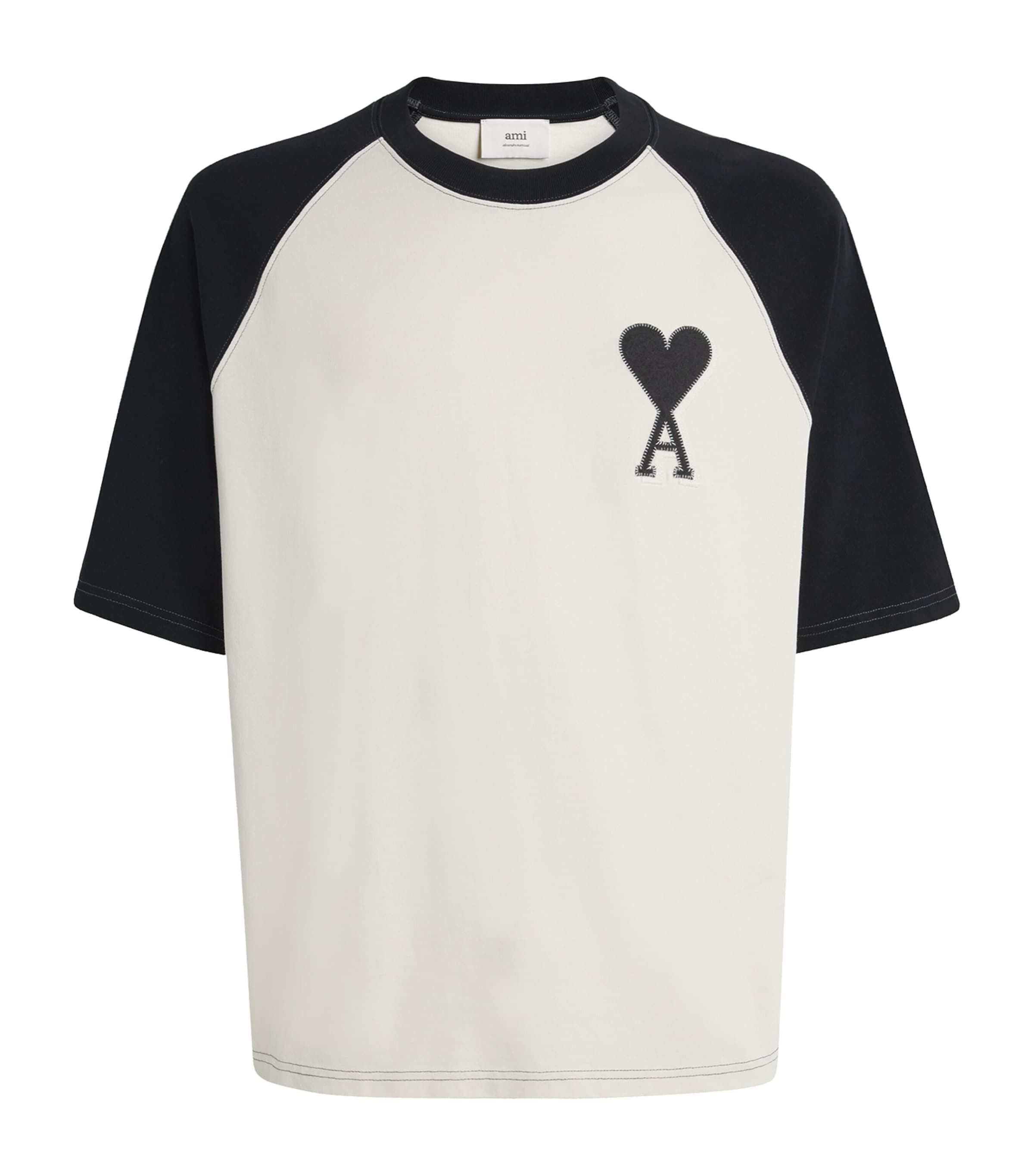 AMI Paris White Cotton Two-Tone Ami de Coeur T-Shirt AMI Paris White Cotton Two-Tone Ami de Coeur T-Shirt