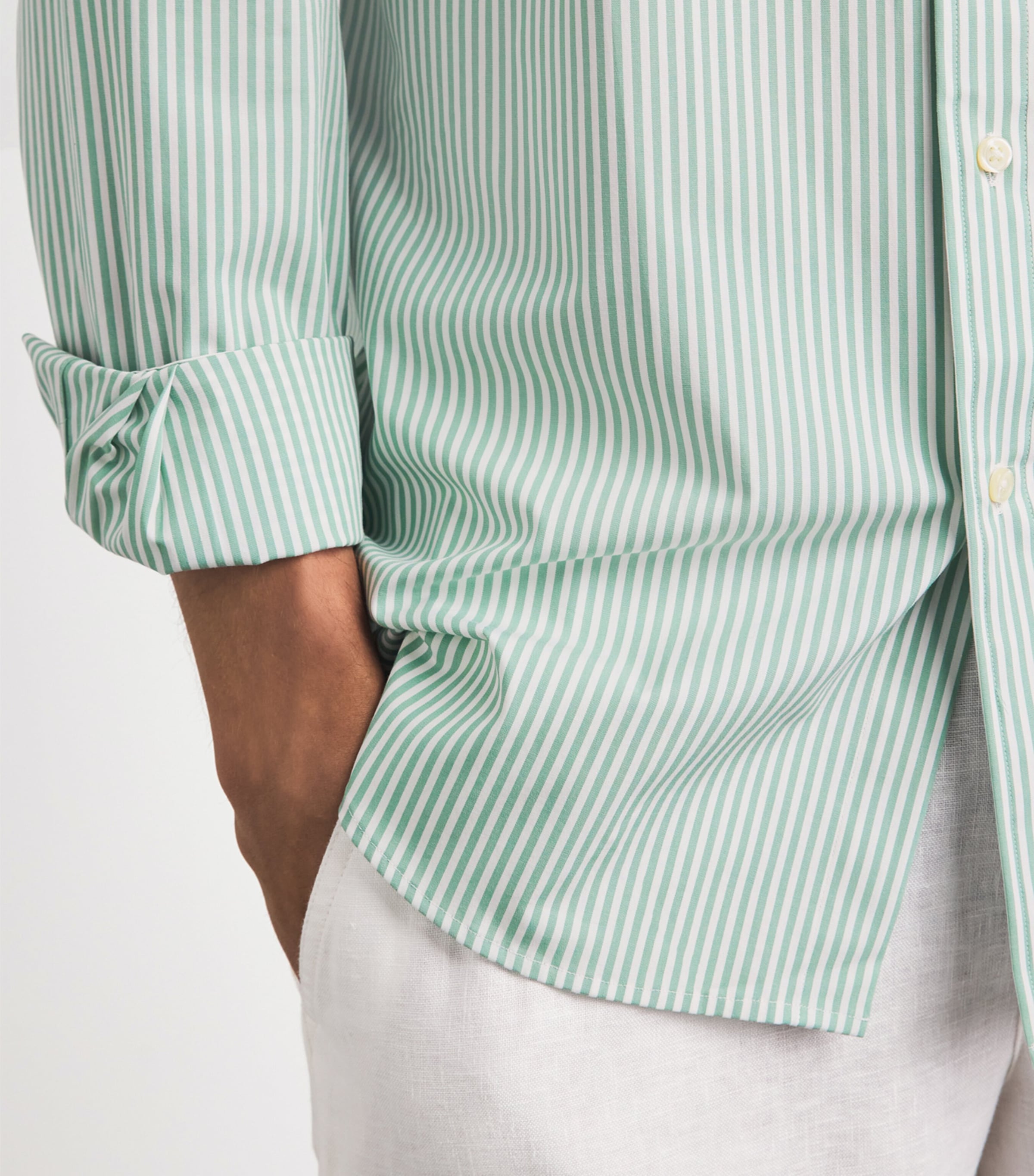 Polo Ralph Lauren Mens Stretch-Cotton Poplin Stripe Shirt Faded Mnt Wht Image 3