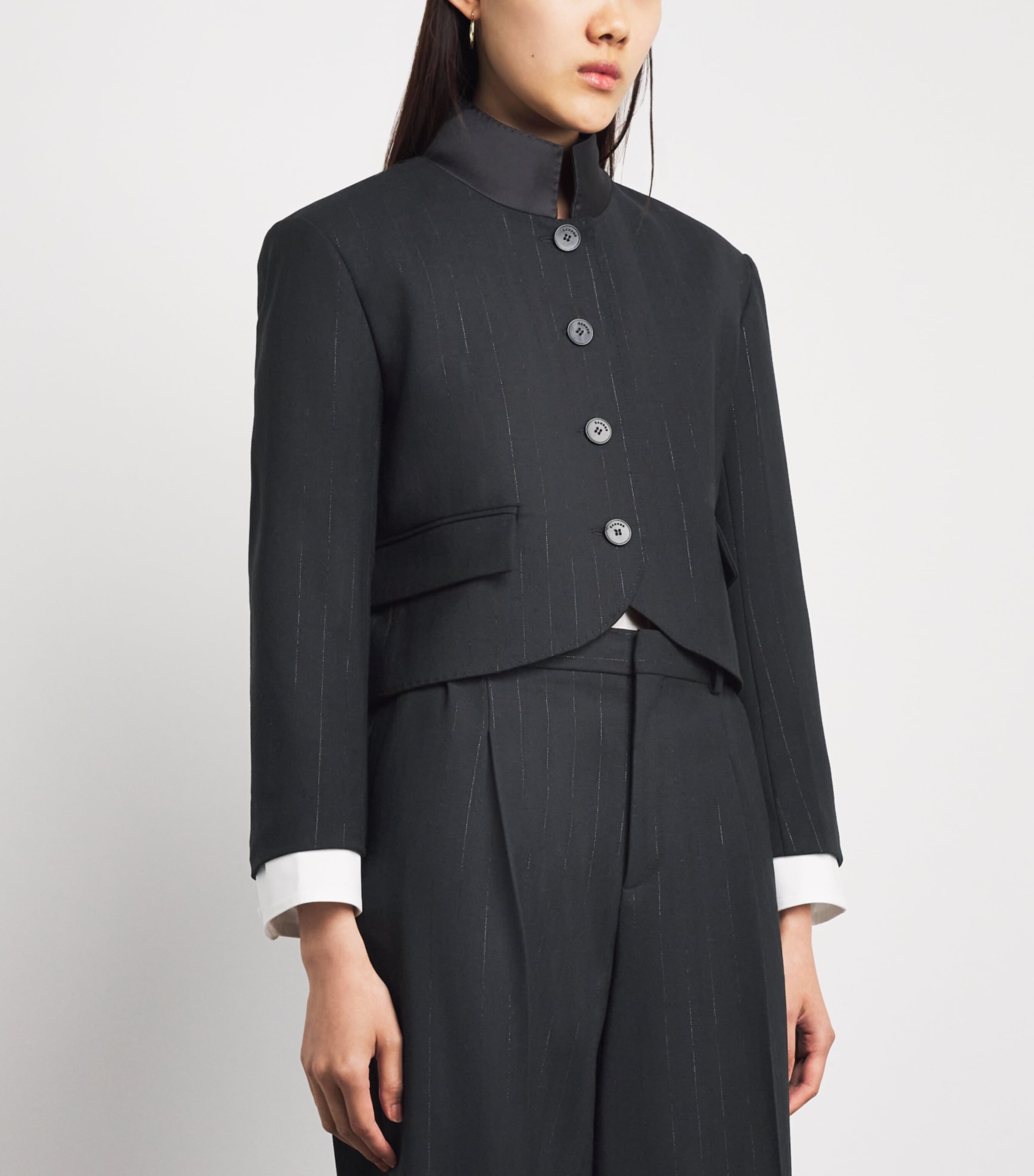 Sandro Paris Womens Stripe Cropped Blazer Black Image 4