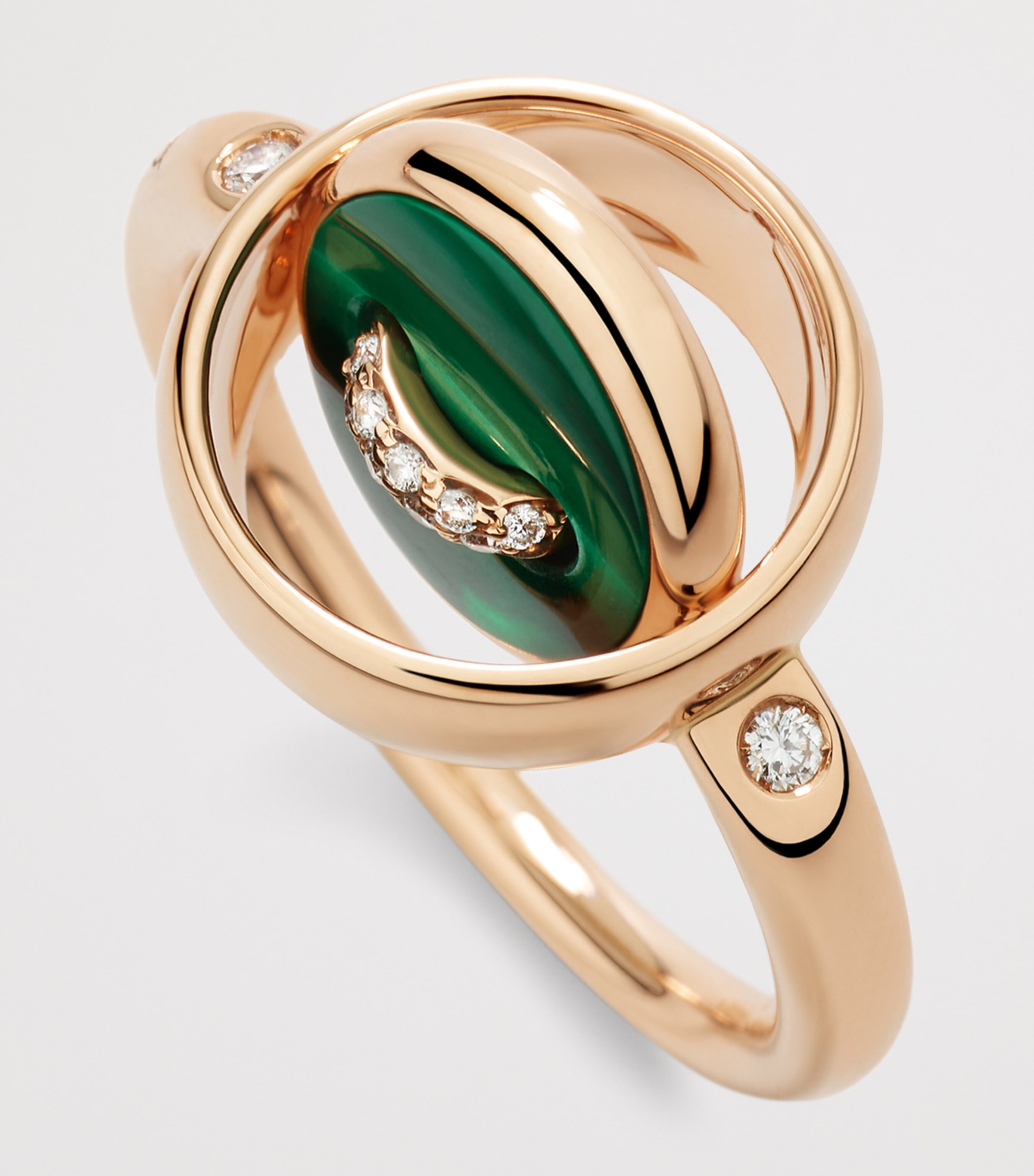Rose Gold, Diamond, Malachite and Mother-of-Pearl Pom Pom Dot Ring BMPMY Image 4