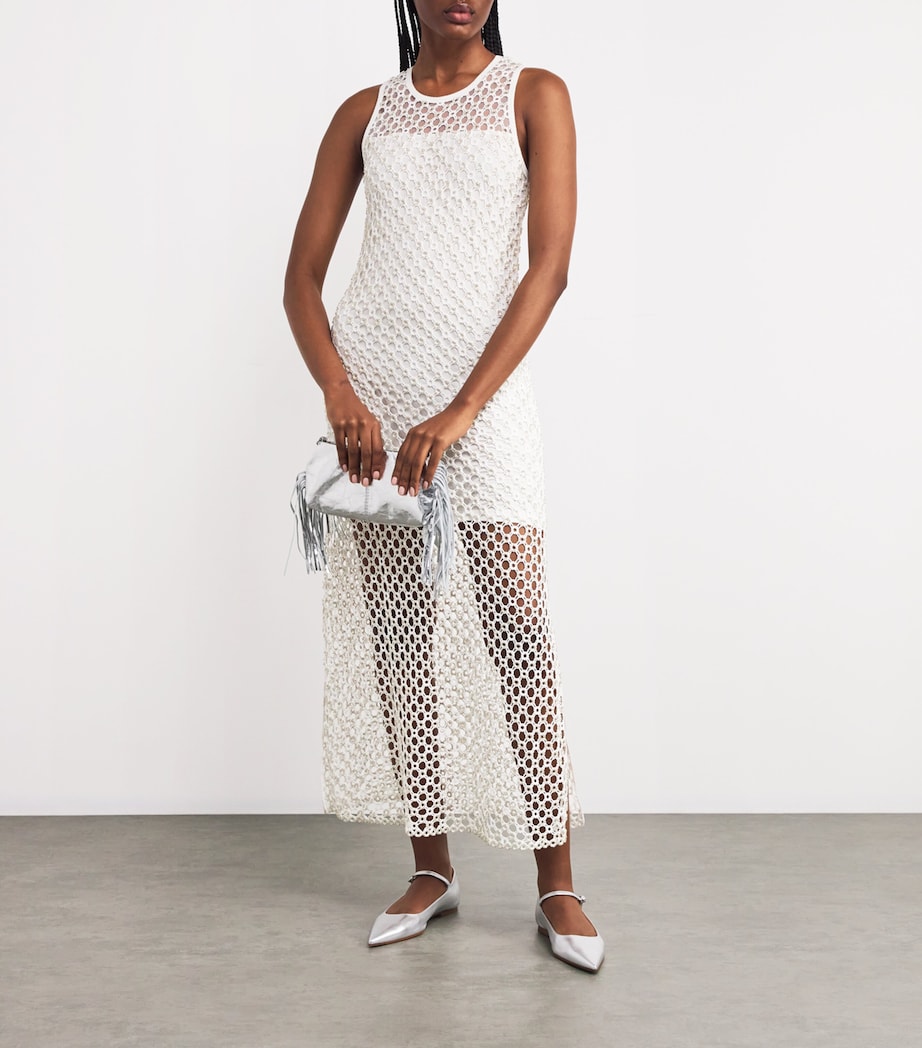 Crochet Beaded Midi Dress WHITE Image 2