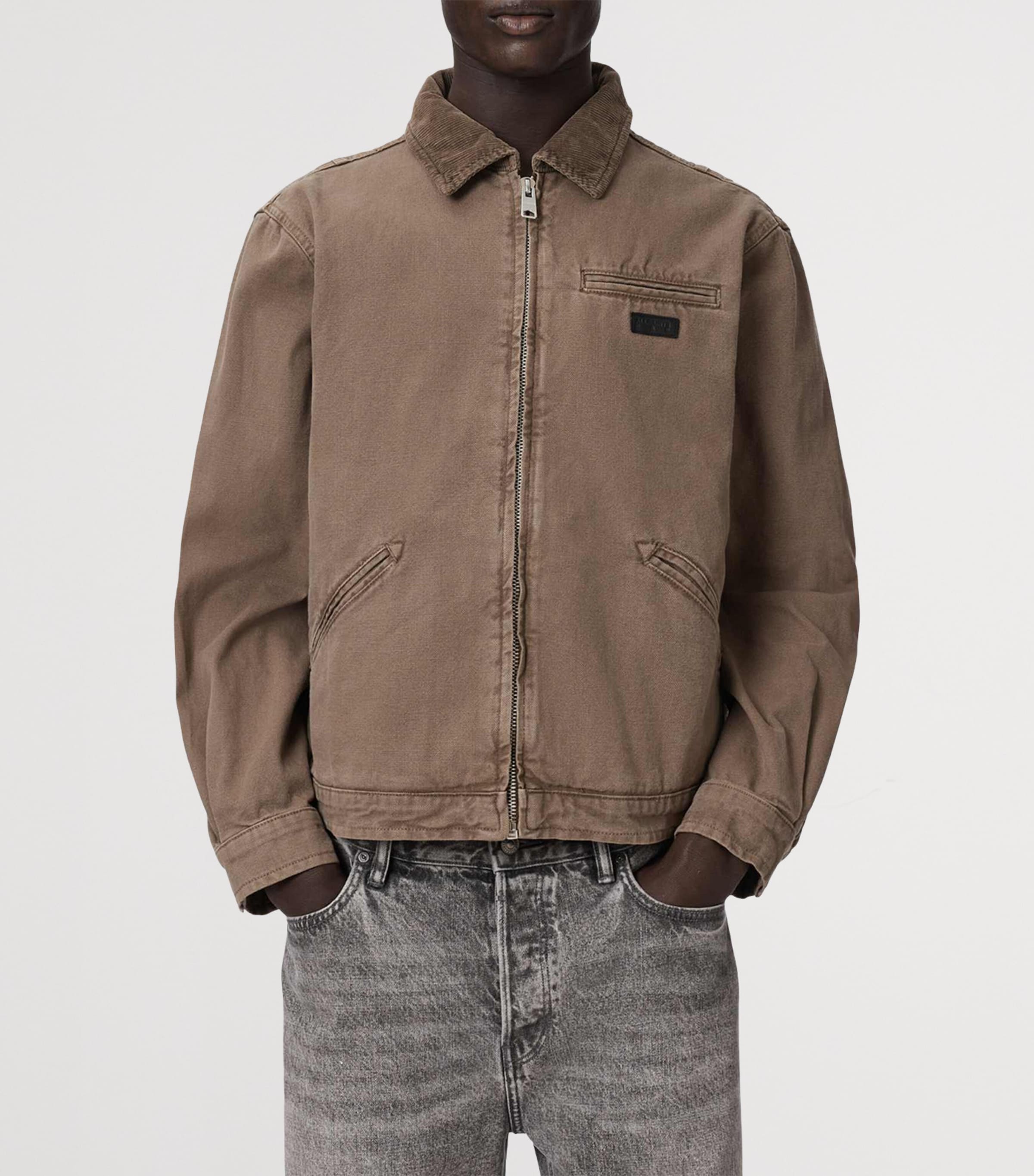AllSaints Mens Organic Cotton Canvas Korey Jacket Mire Brown Image 3