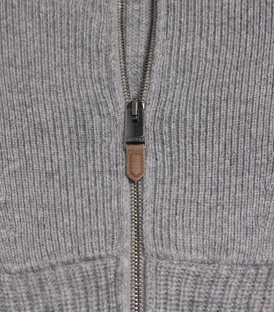 Canali Mens Wool-Cashmere High-Neck Zip-Up Cardigan Grey Image 6