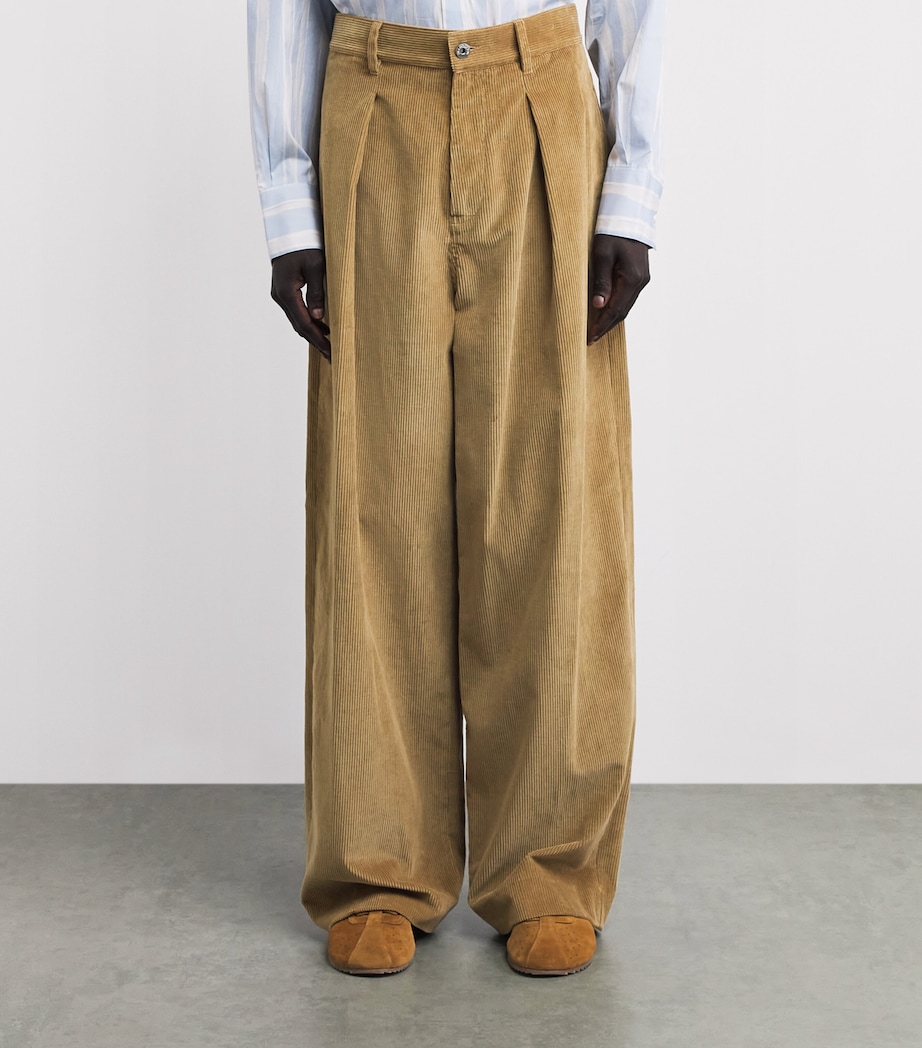JW Anderson Mens Corduroy Pleated Wide-Leg Trousers Biscuit Image 4