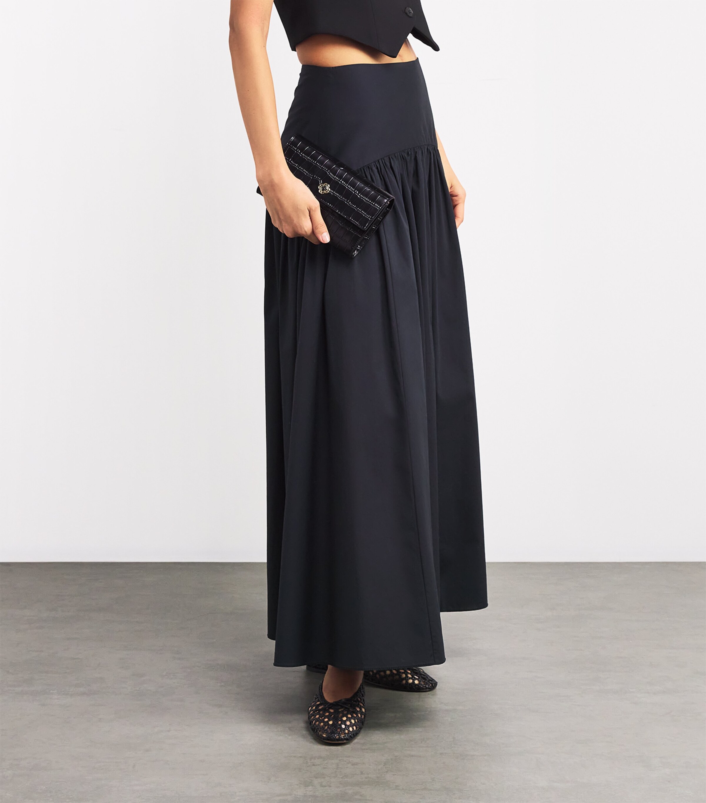 Maje Croc-Embossed Leather Chain Wallet Black Image 5