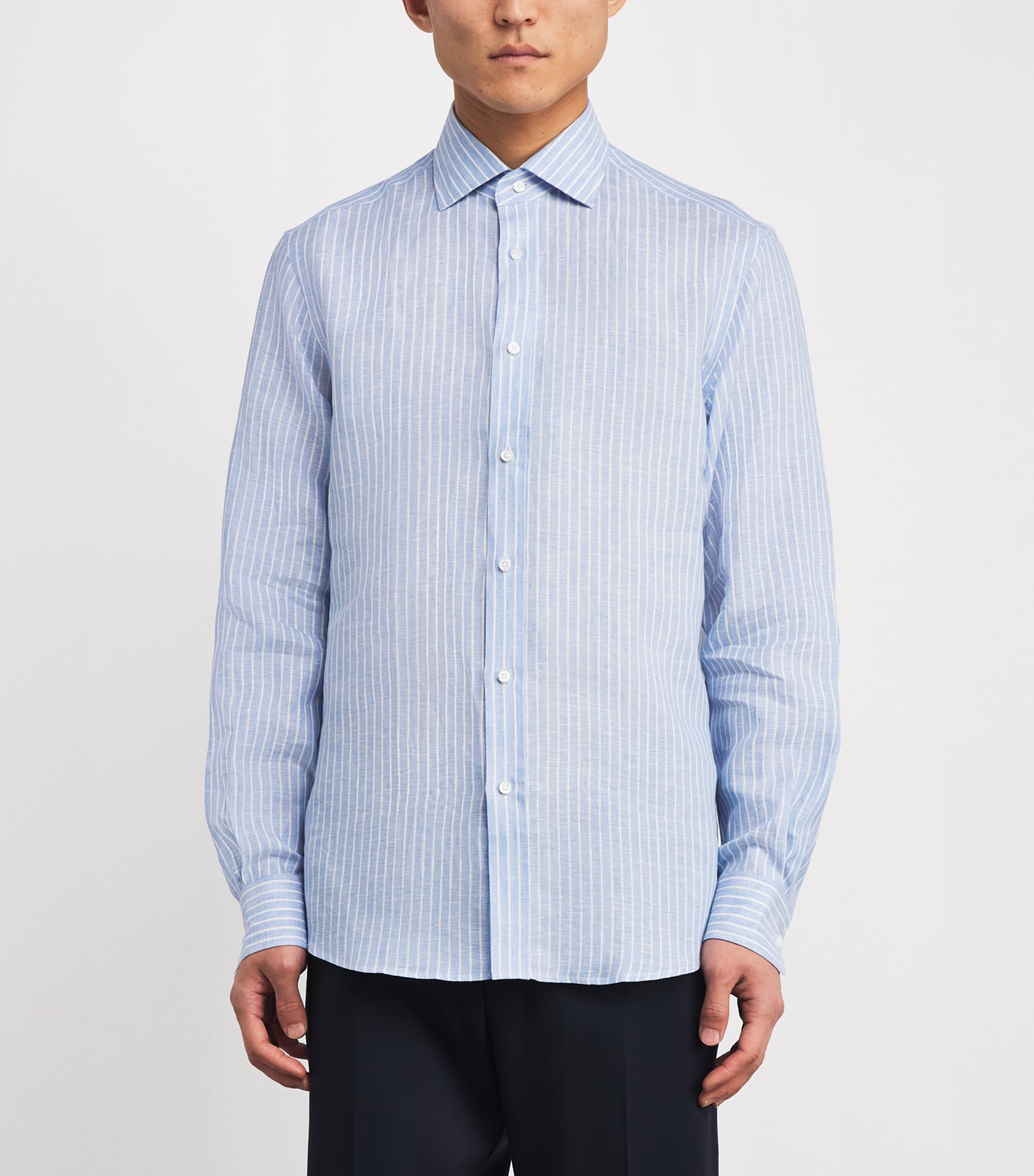 Ralph Lauren Purple Label Mens Linen Stripe Shirt Blu/wht Image 3