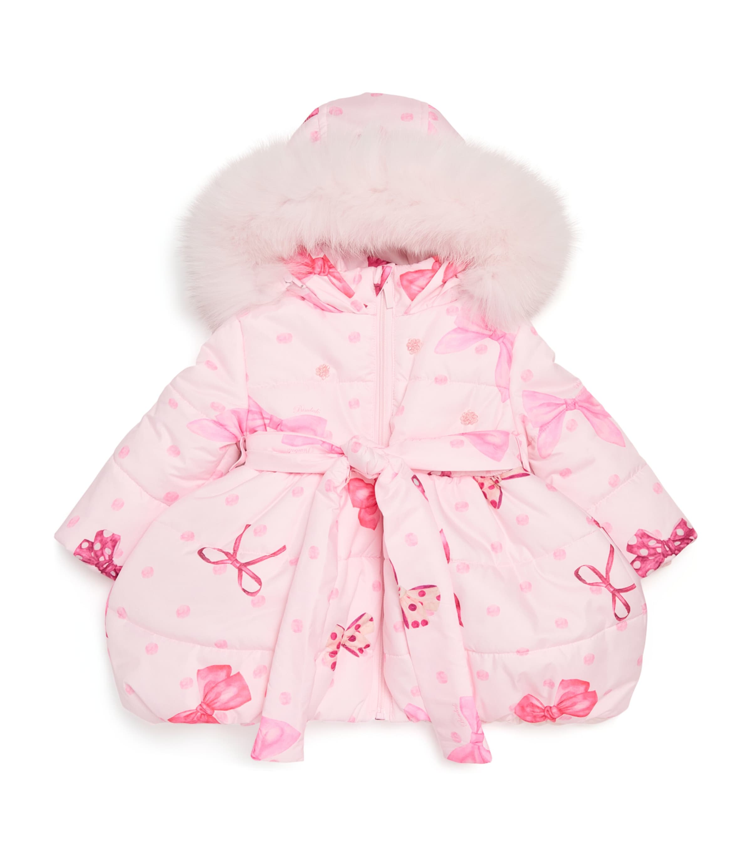 Bimbalò Fox Fur-trim Printed Padded Coat In Pink