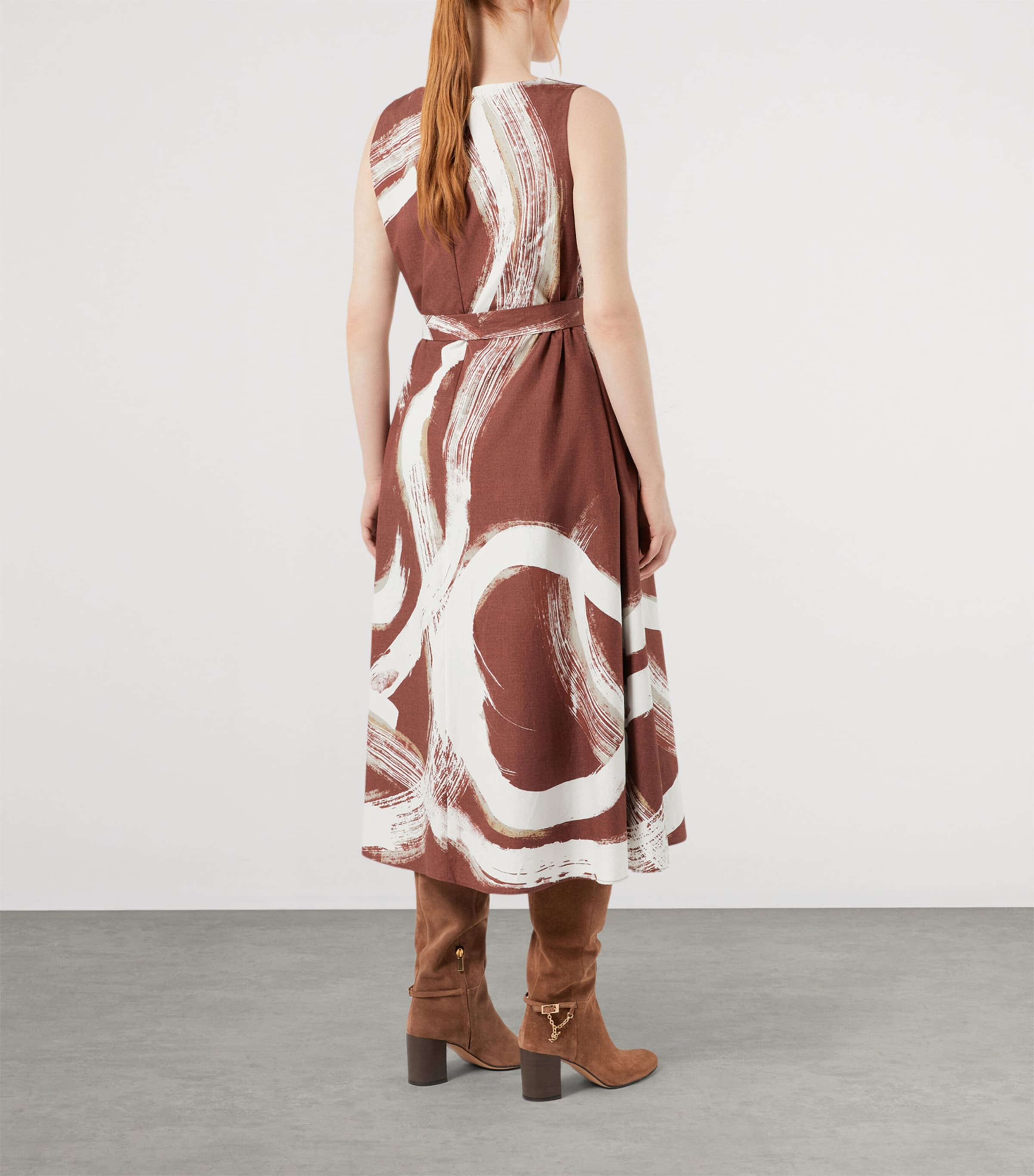 Marina Rinaldi Womens Cotton Watercolour Midi Dress Brick Red Image 4