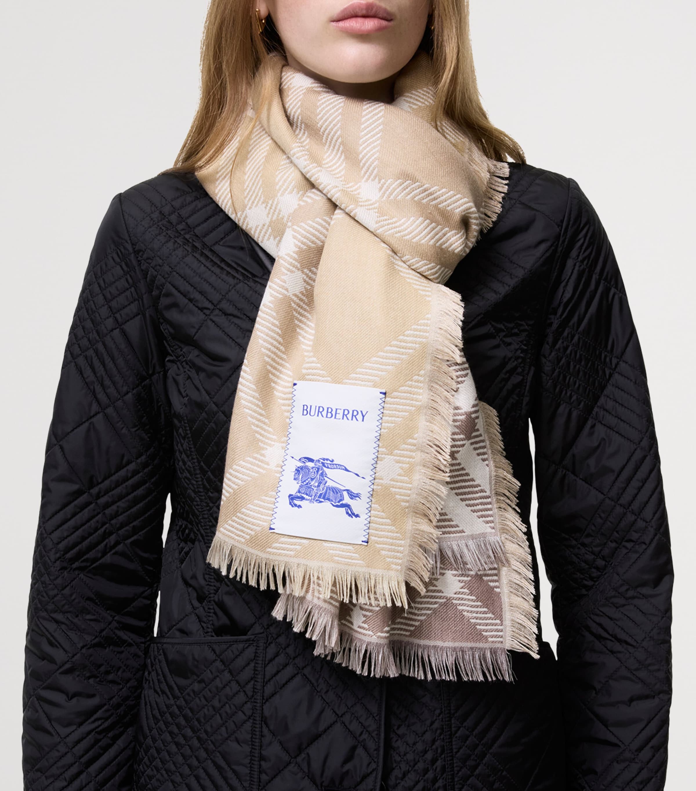 Burberry Wool-Silk Gradient Check Scarf Sand Image 2